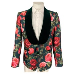 DOLCE & GABBANA S/S 18 Size 38 Green & Red Floral Silk / Cotton Sport Coat