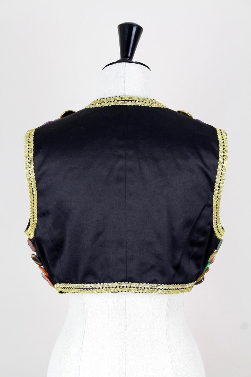DOLCE & GABBANA S/S 1993 Runway Documented Black Button Appliquéd Cropped Vest For Sale 1