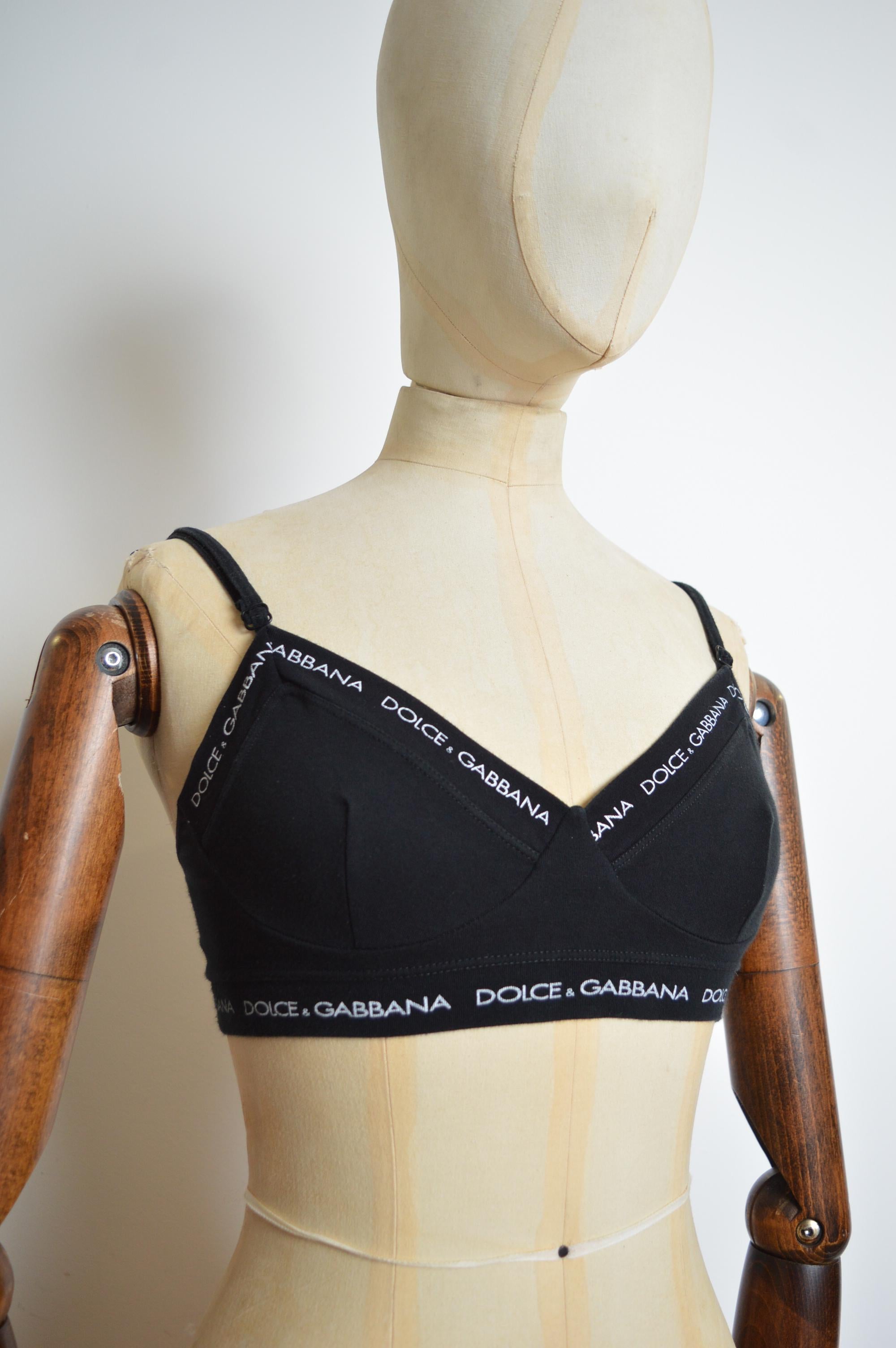 Beige Dolce & Gabbana S/S 1995 Black Cotton Spell Out BraLet Sports Bra - Crop Top For Sale