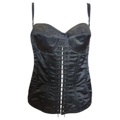 Dolce & Gabbana S/S 1995 Black Satin Lace-Up Boned Corset