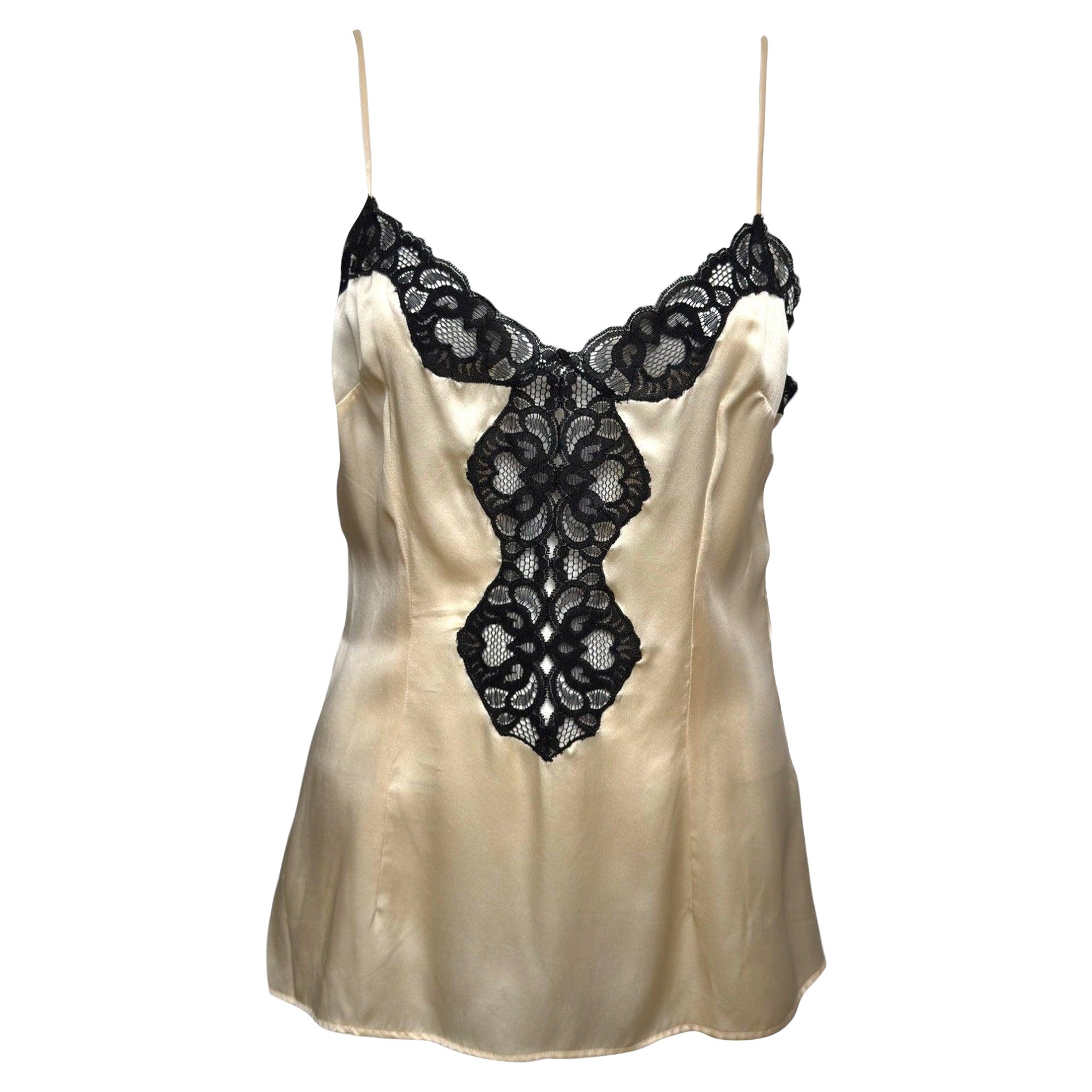 Dolce & Gabbana S/S 1995 Champagne Satin Lace-Appliqué Camisole Top