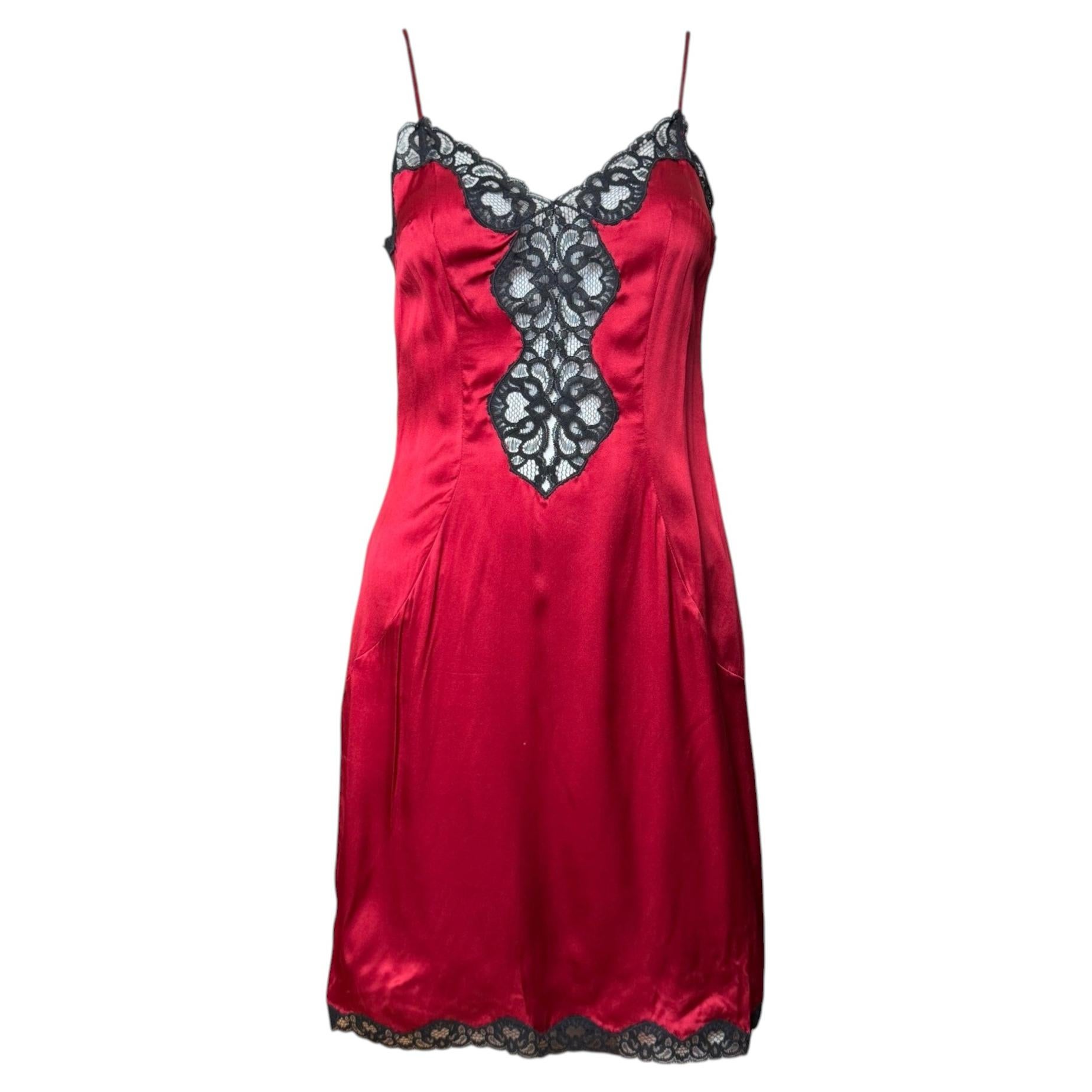 Dolce & Gabbana S/S 1995 Silk Slip Dress with Lace Trim