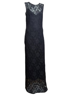 Dolce & Gabbana S/S 1997 Black Floral Lace Maxi Dress with Silk Slip
