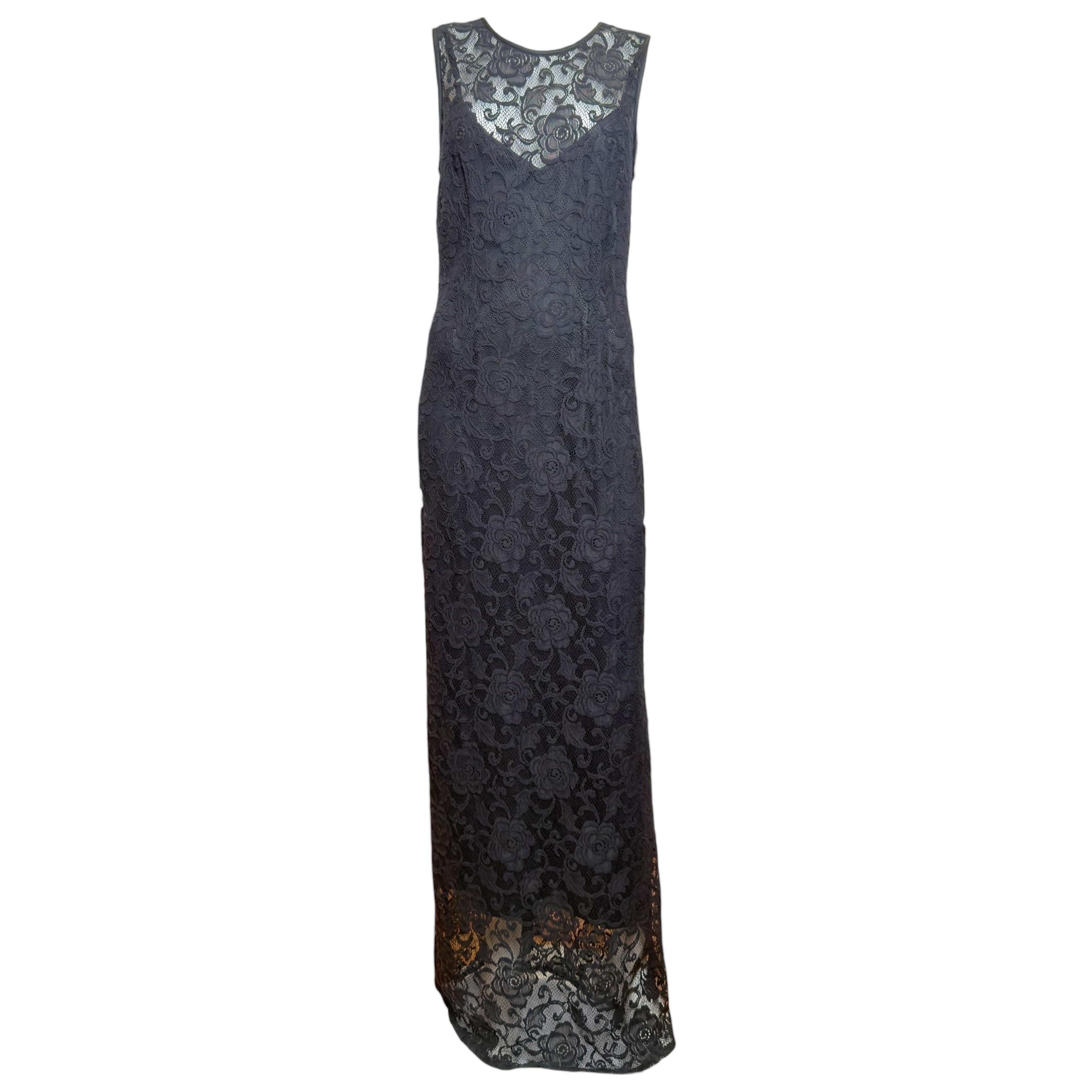 Dolce 
Gabbana S/S 1997 Black Floral Lace Maxi Dress with Silk Slip