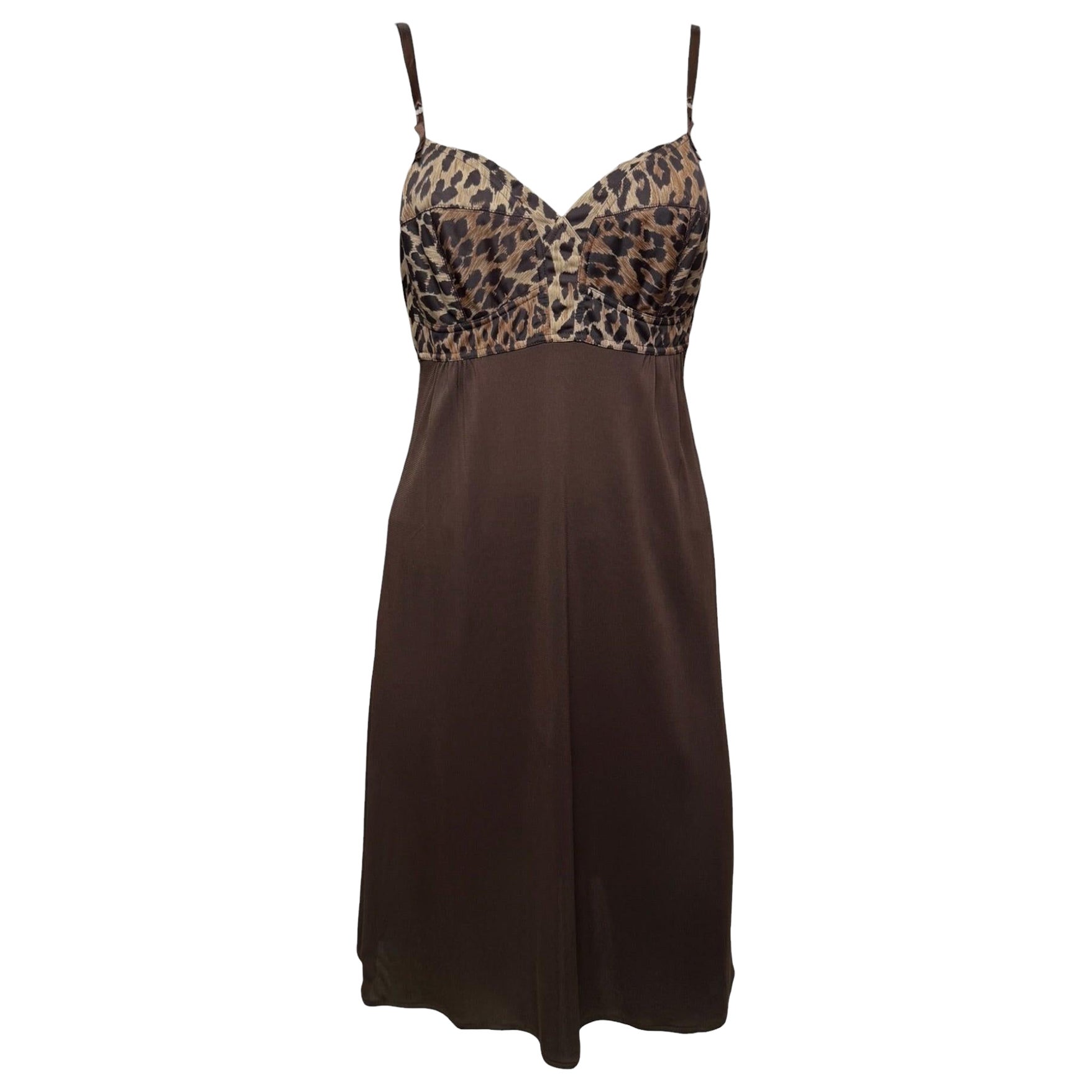 Dolce & Gabbana S/S 1997 Brown Leopard-Print Bustier Slip Dress
