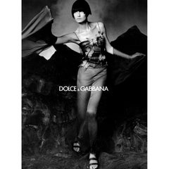 Dolce & Gabbana S/S 1998 Black Sheer Mesh Ruched Diagonal-Banded Bustier Midi Dress