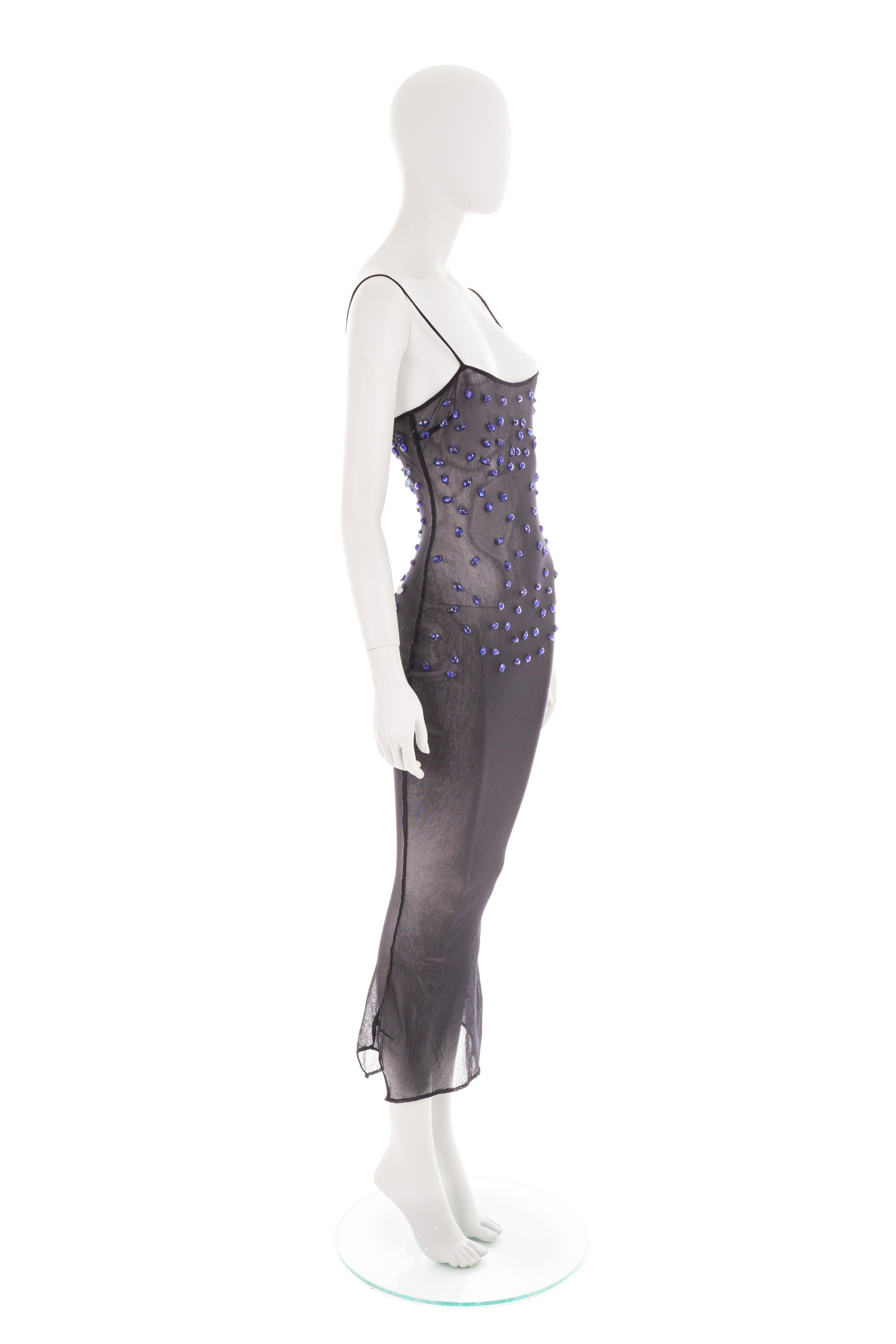 Dolce & Gabbana S/S 1998 blue mesh crystal embellished dress In Excellent Condition For Sale In Rome, IT