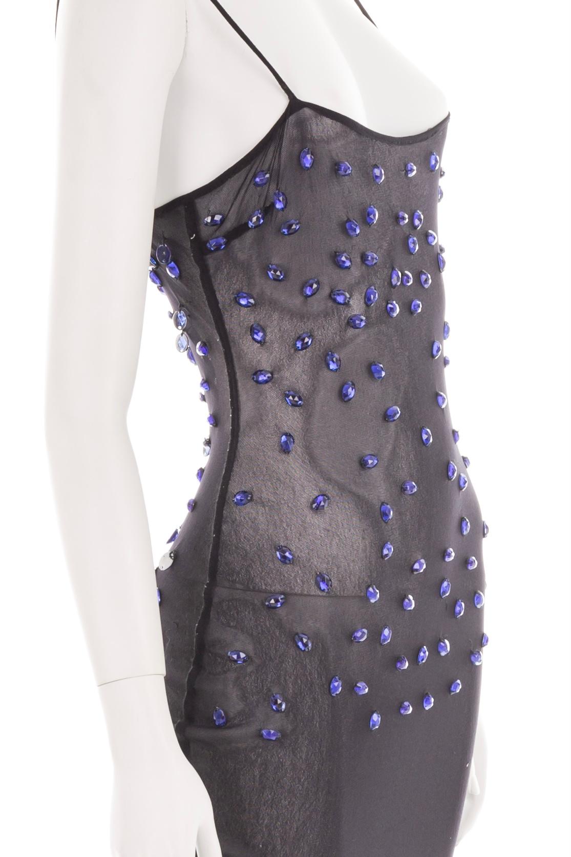 Women's or Men's Dolce & Gabbana S/S 1998 blue mesh crystal embellished dress For Sale