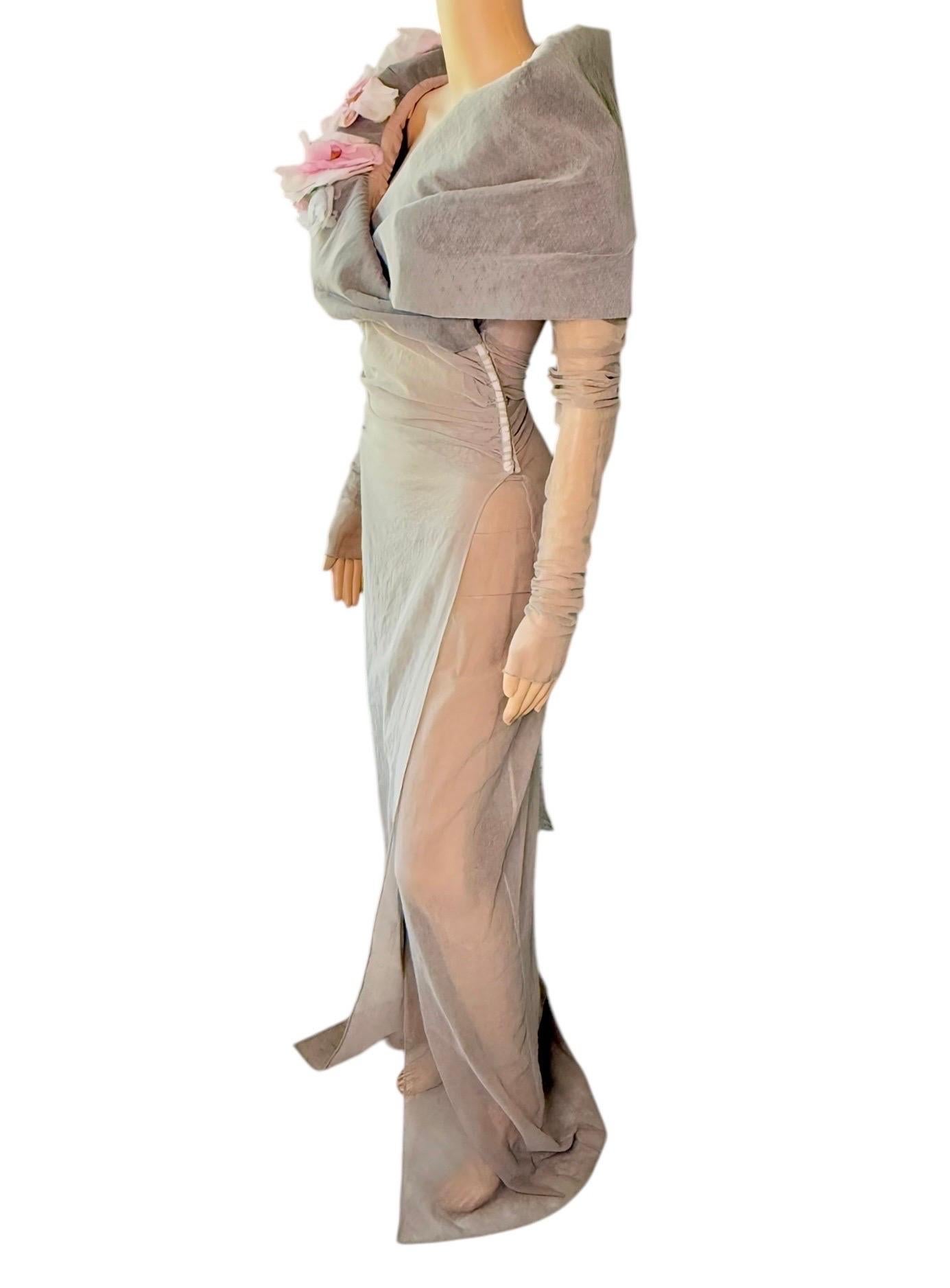 Dolce & Gabbana S/S 1998 Runway Floral Appliqué Sheer Mesh Coat Evening Dress For Sale 5