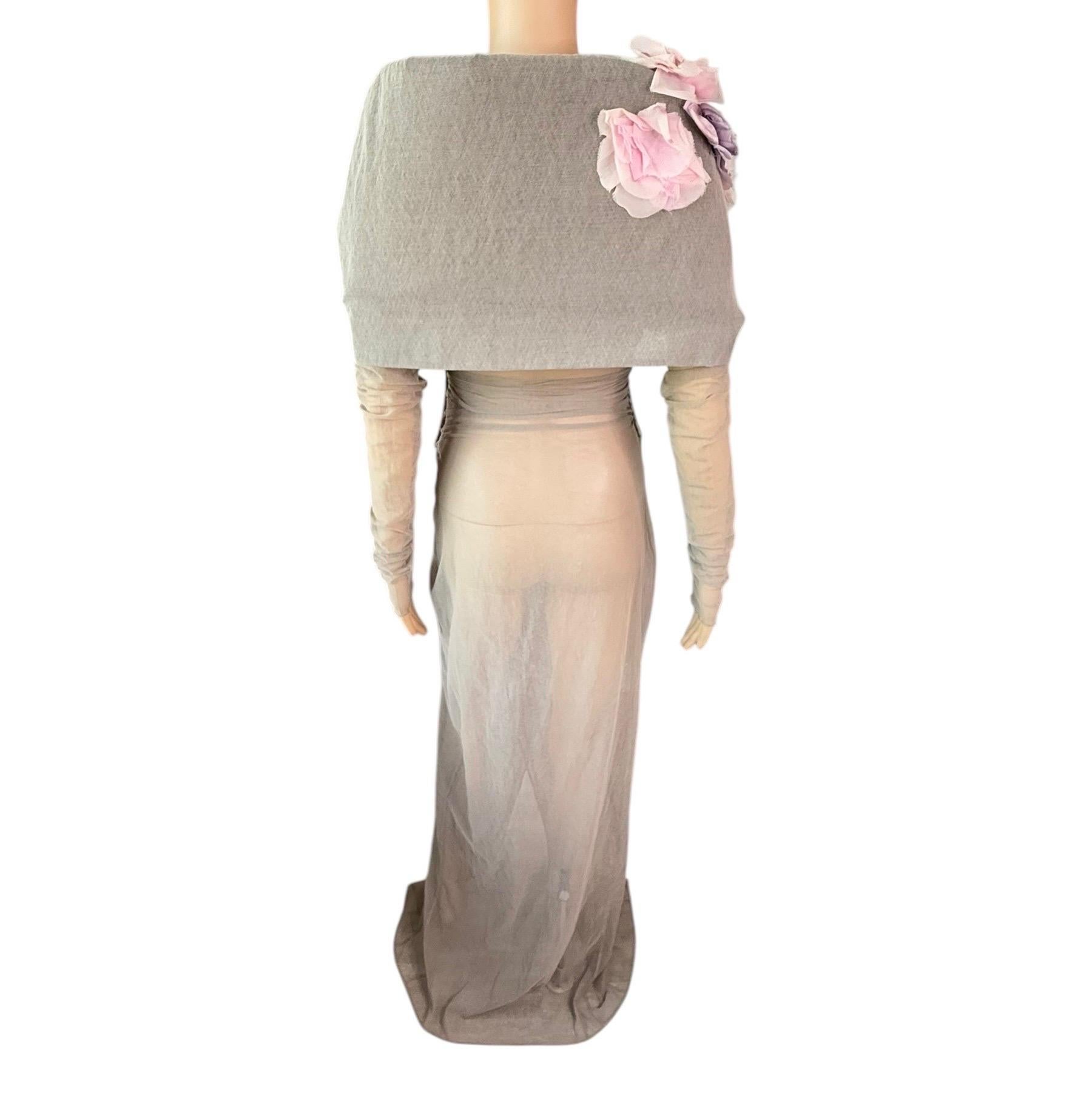 Dolce & Gabbana S/S 1998 Runway Floral Appliqué Sheer Mesh Coat Evening Dress For Sale 6