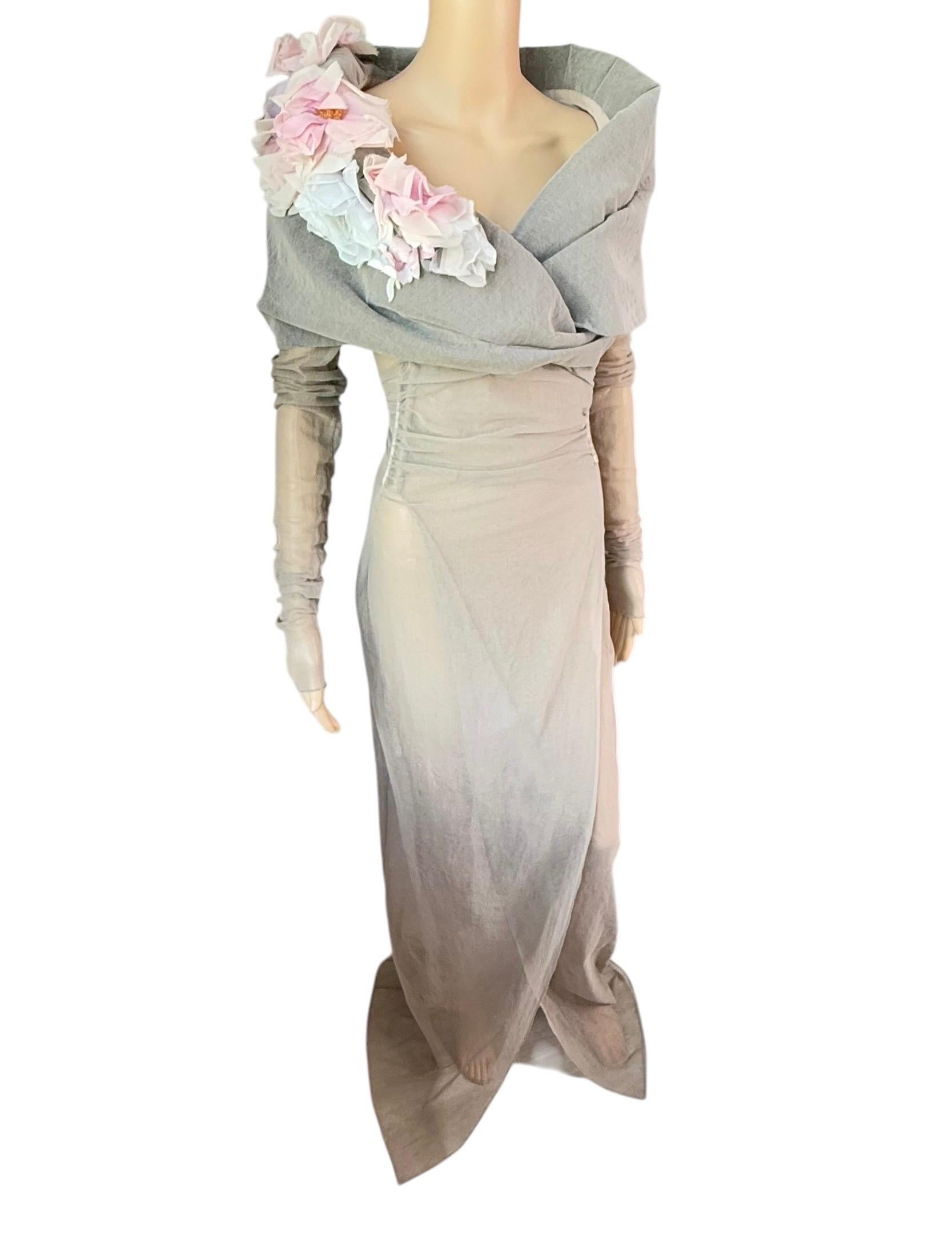 Dolce & Gabbana S/S 1998 Runway Floral Appliqué Sheer Mesh Coat Evening Dress For Sale 7