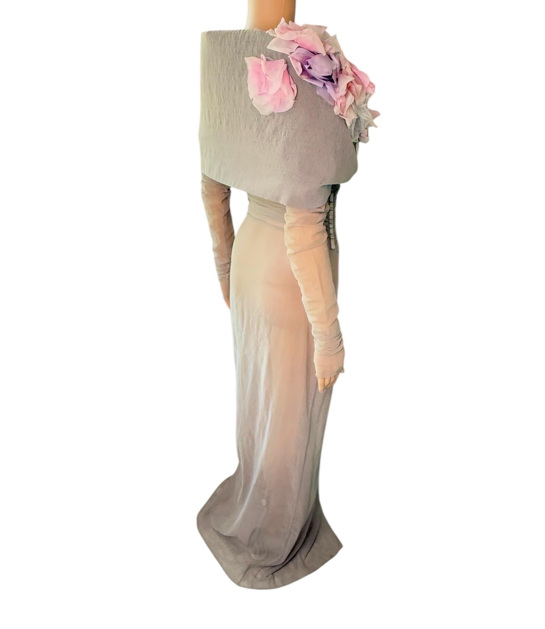 Dolce & Gabbana S/S 1998 Runway Floral Appliqué Sheer Mesh Coat Evening Dress For Sale 8