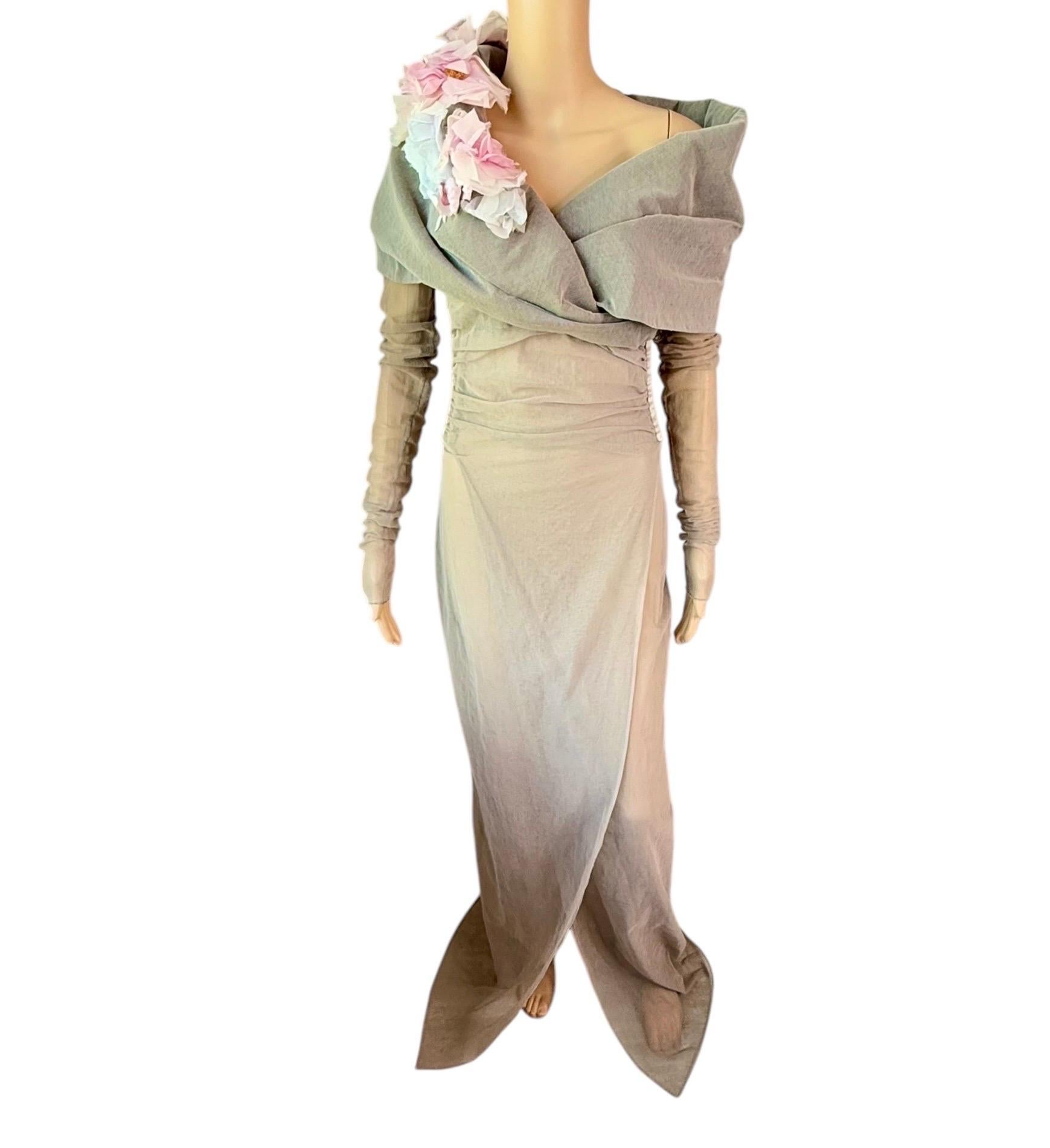 Dolce & Gabbana S/S 1998 Runway Floral Appliqué Sheer Mesh Coat Evening Dress For Sale 9