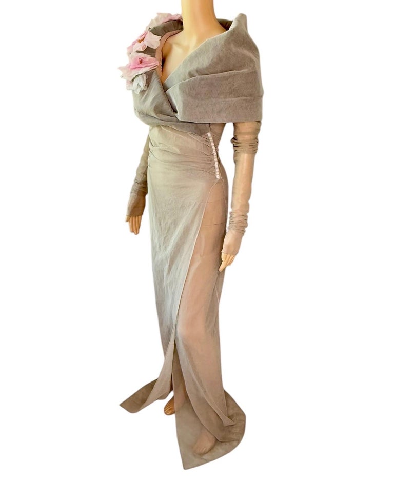 Dolce and Gabbana S/S 1998 Runway Floral Appliqu Sheer Mesh Coat Evening  Dress For Sale at 1stDibs