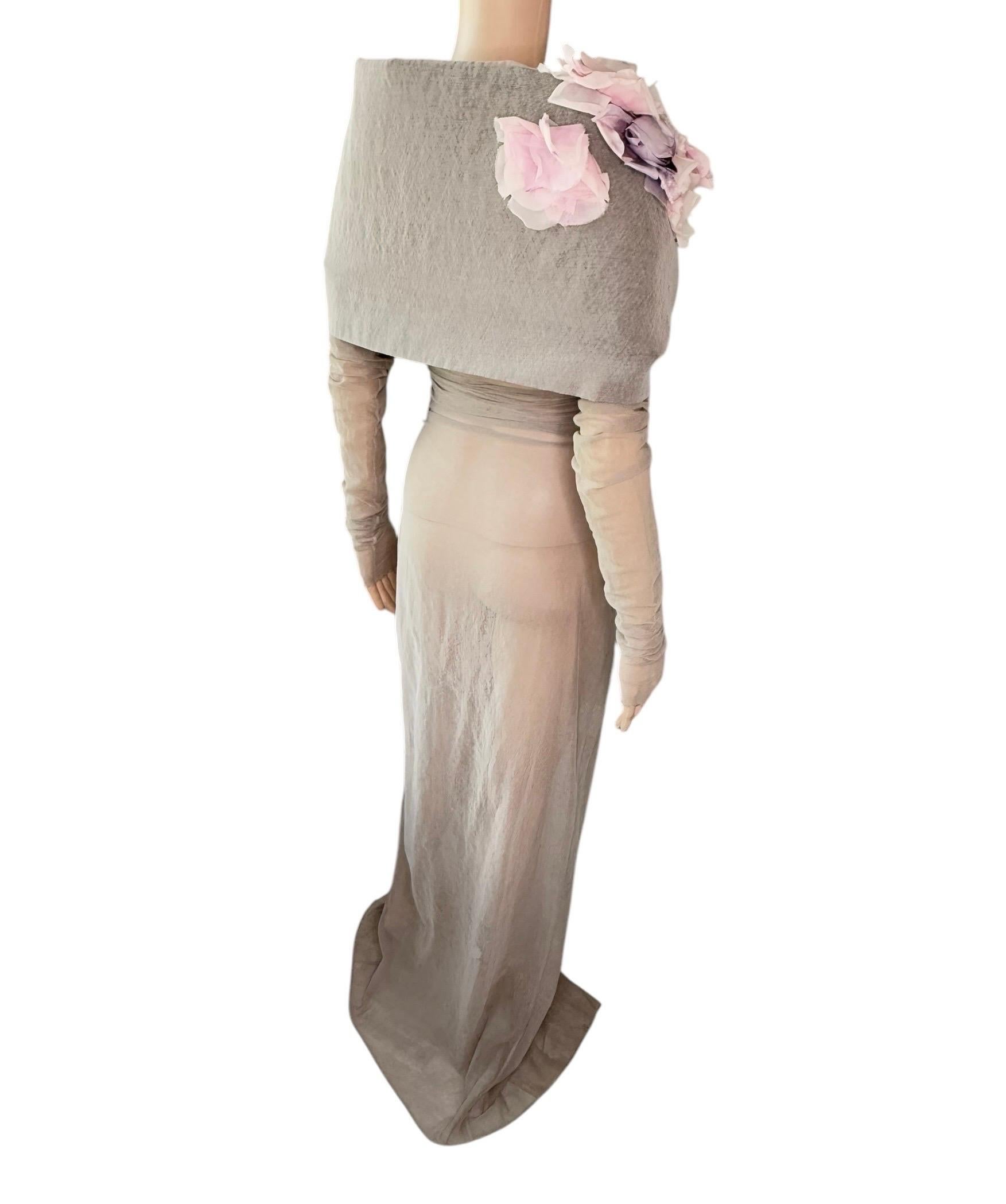 Women's or Men's Dolce & Gabbana S/S 1998 Runway Floral Appliqué Sheer Mesh Coat Evening Dress For Sale