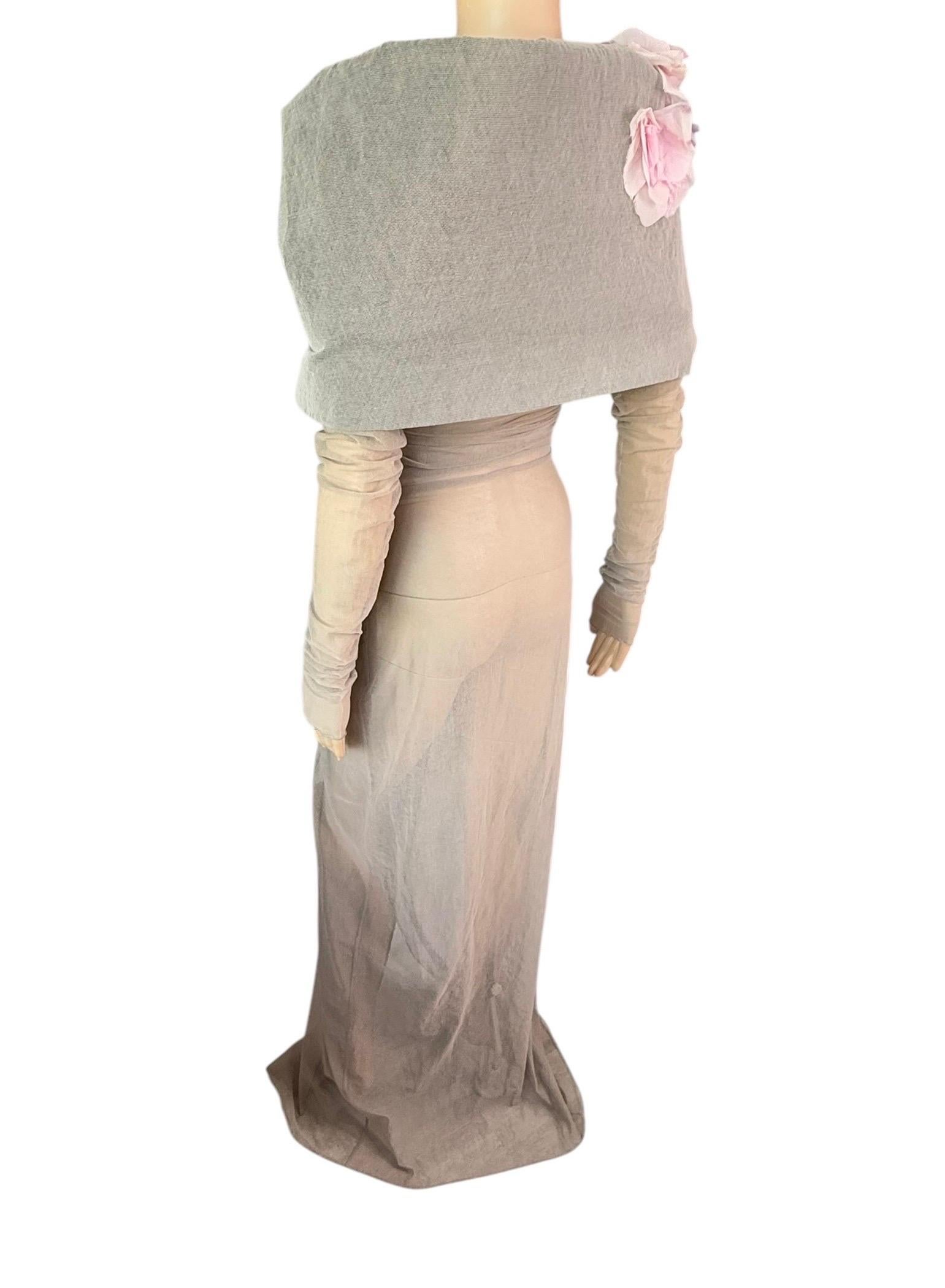 Dolce & Gabbana S/S 1998 Runway Floral Appliqué Sheer Mesh Coat Evening Dress For Sale 2