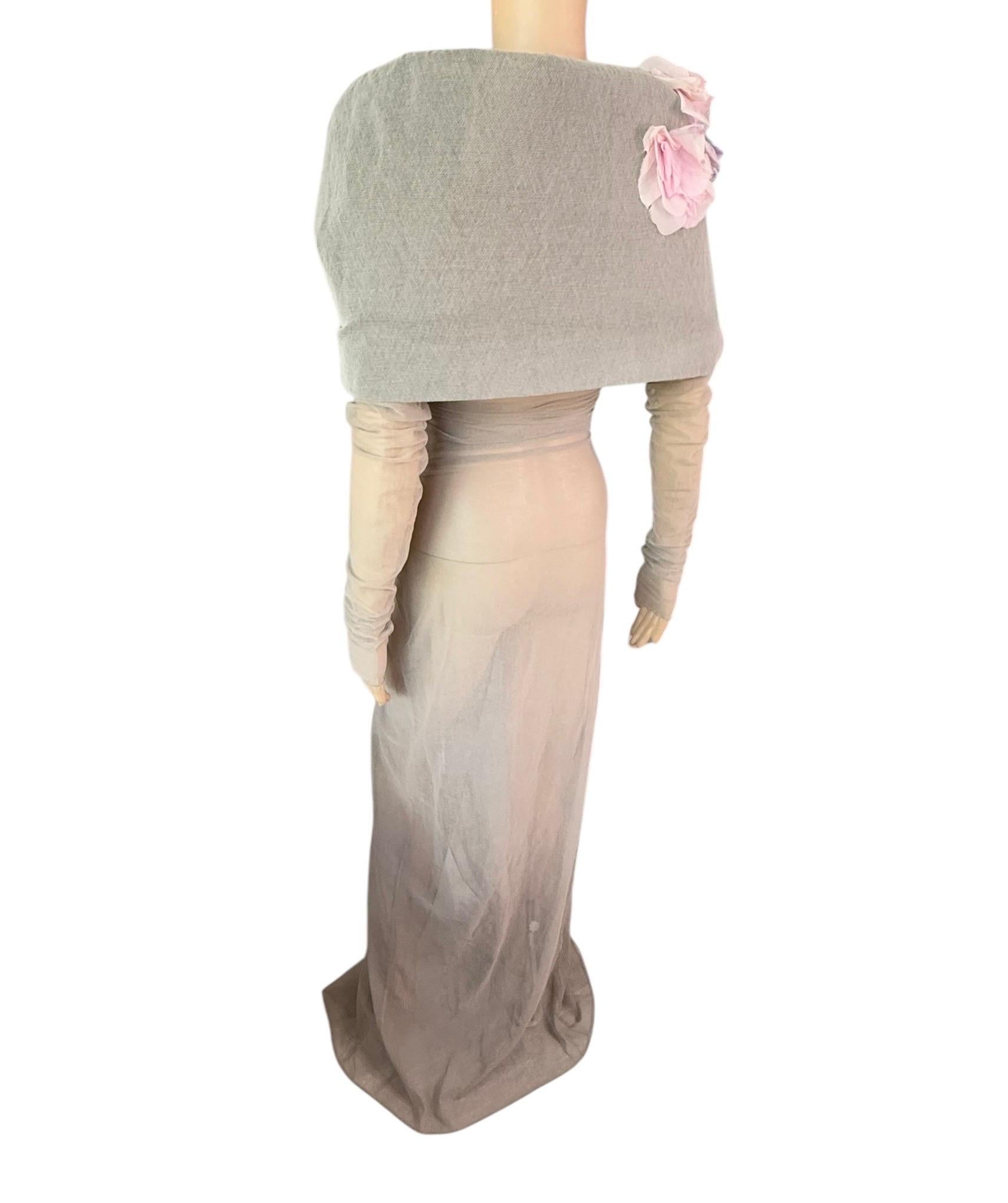 Dolce & Gabbana S/S 1998 Runway Floral Appliqué Sheer Mesh Coat Evening Dress For Sale 4
