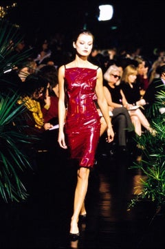 Dolce & Gabbana S/S 1999 Red Satin Column Midi Dress With Black Straps