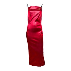 Dolce & Gabbana S/S 1999 Red Satin Column Midi Dress With Black Straps