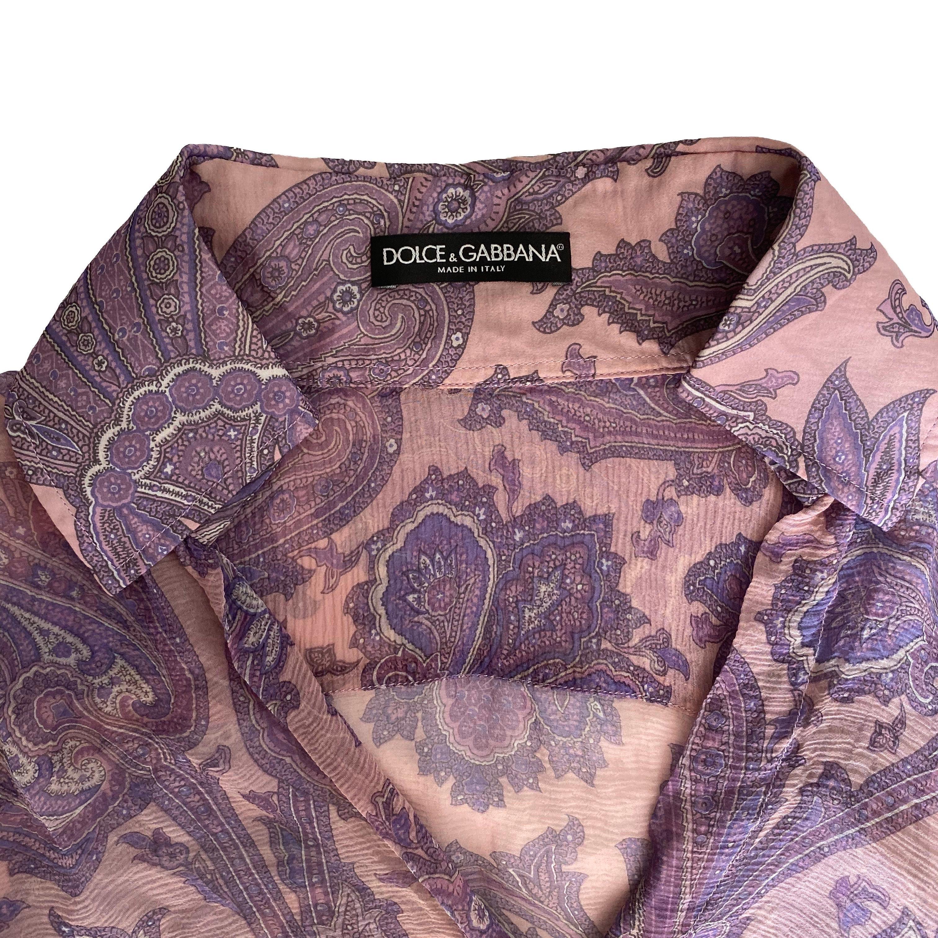 Gray Dolce & Gabbana S/S 2000 “Mix & Match” Purple Paisley Shirt