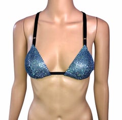 Dolce & Gabbana S/S 2000 Runway Crystal Metal Mesh Blue Bralette Bra Top