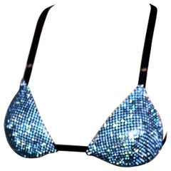 Used Dolce & Gabbana S/S 2000 Runway Crystal Metal Mesh Blue Bralette Bra Top