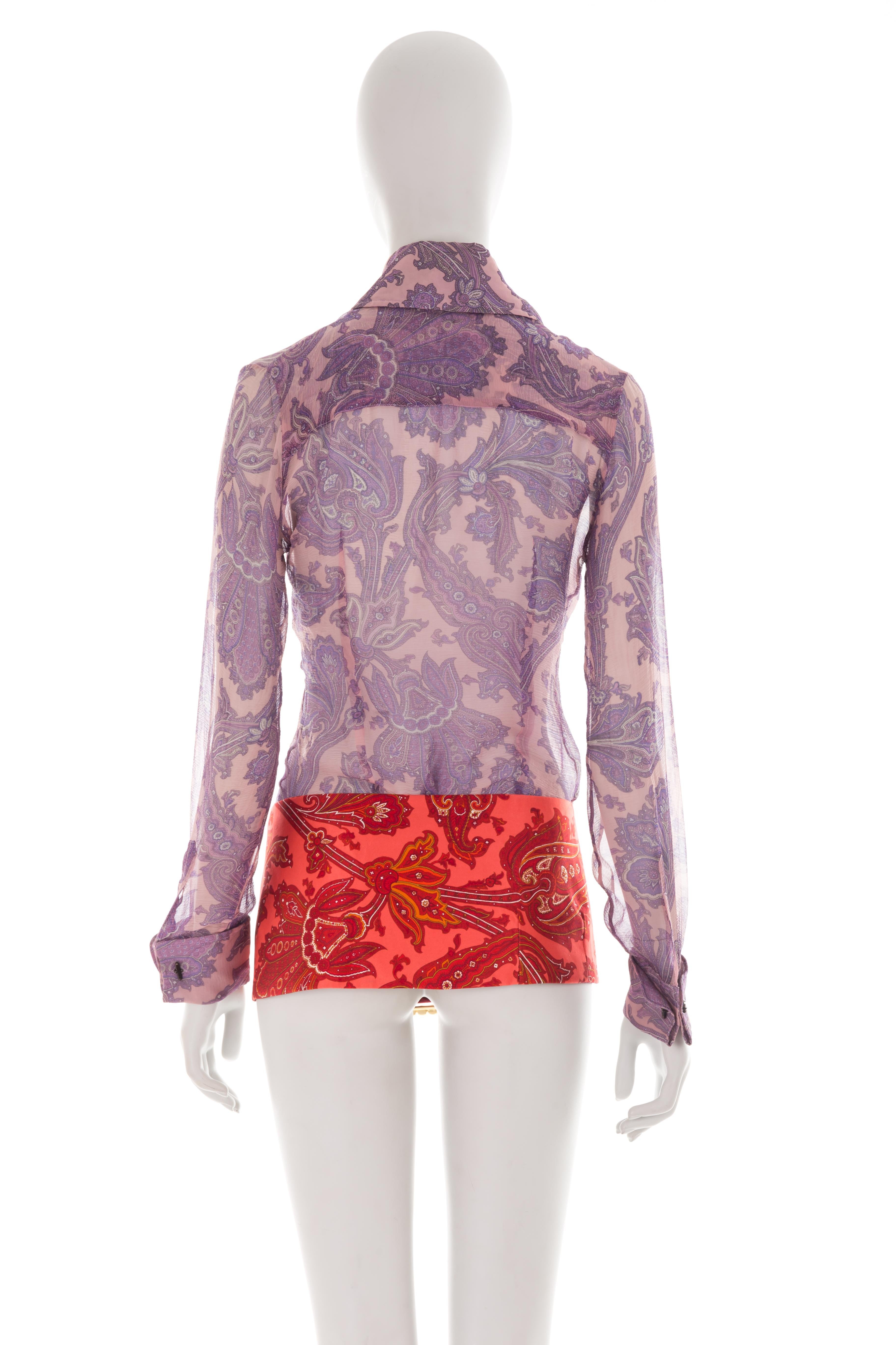 Dolce & Gabbana S/S 2000 silk paisley shirt + micro skirt set In Excellent Condition For Sale In Rome, IT