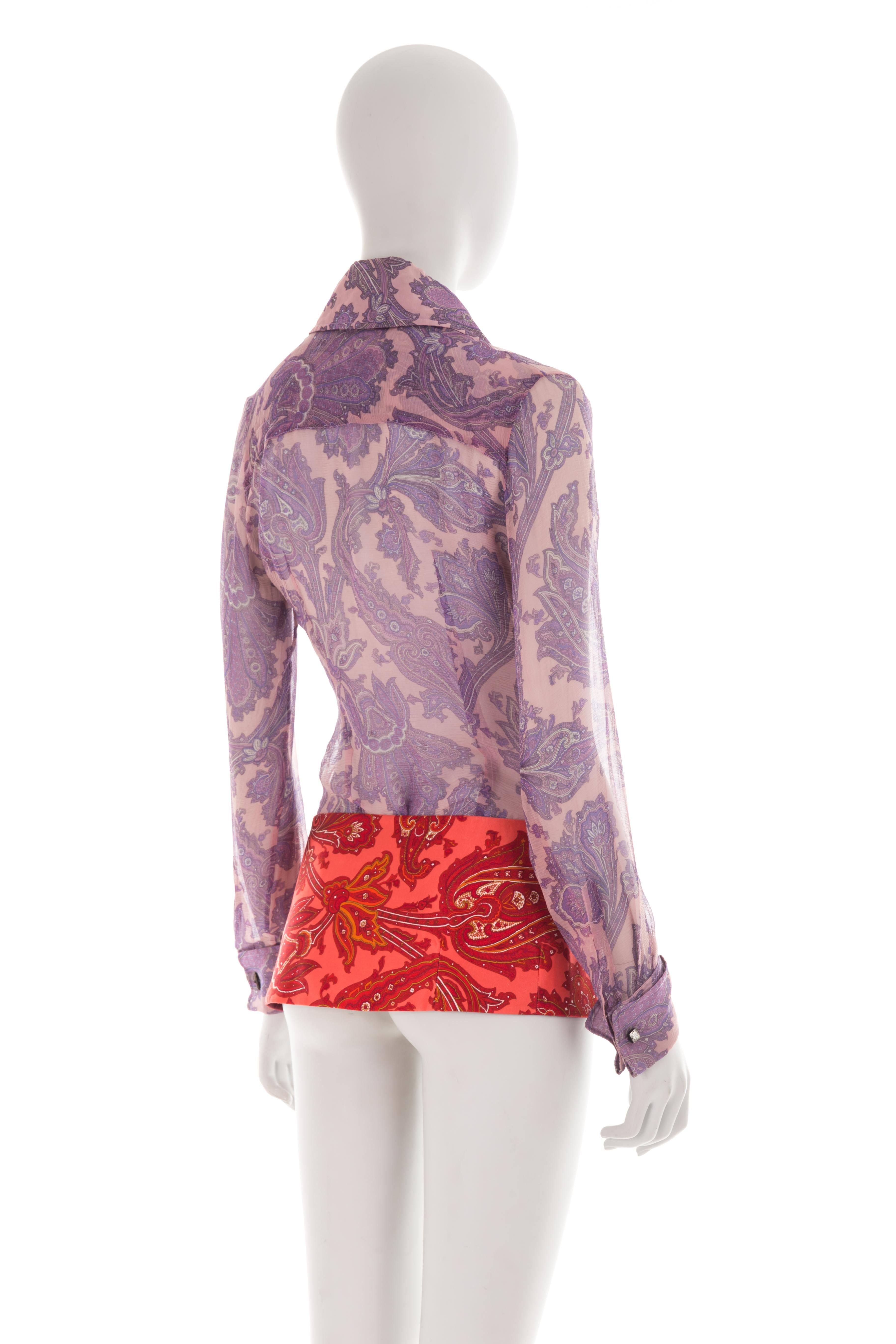 Women's Dolce & Gabbana S/S 2000 silk paisley shirt + micro skirt set For Sale