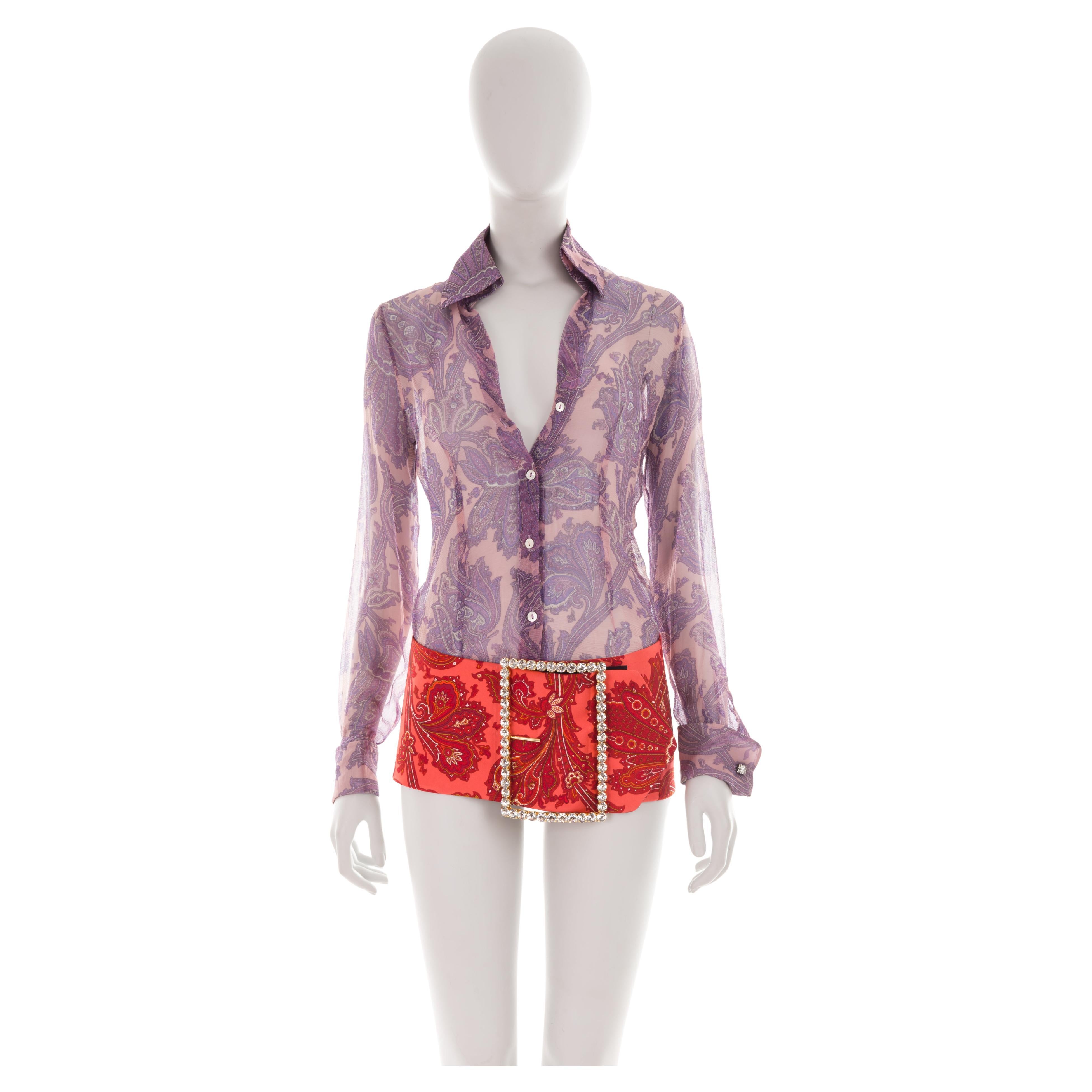 Dolce & Gabbana S/S 2000 silk paisley shirt + micro skirt set