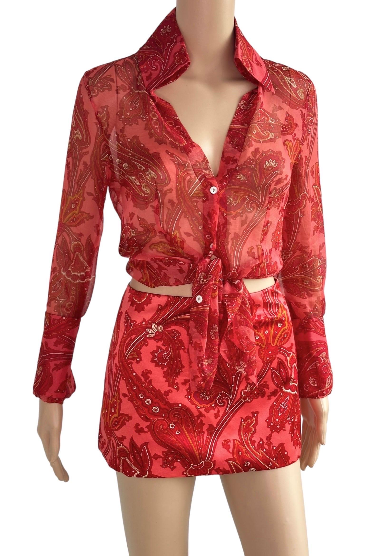 Red Dolce & Gabbana S/S 2000 Runway Sheer Blouse & Mini Skirt 2 Piece Set Ensemble