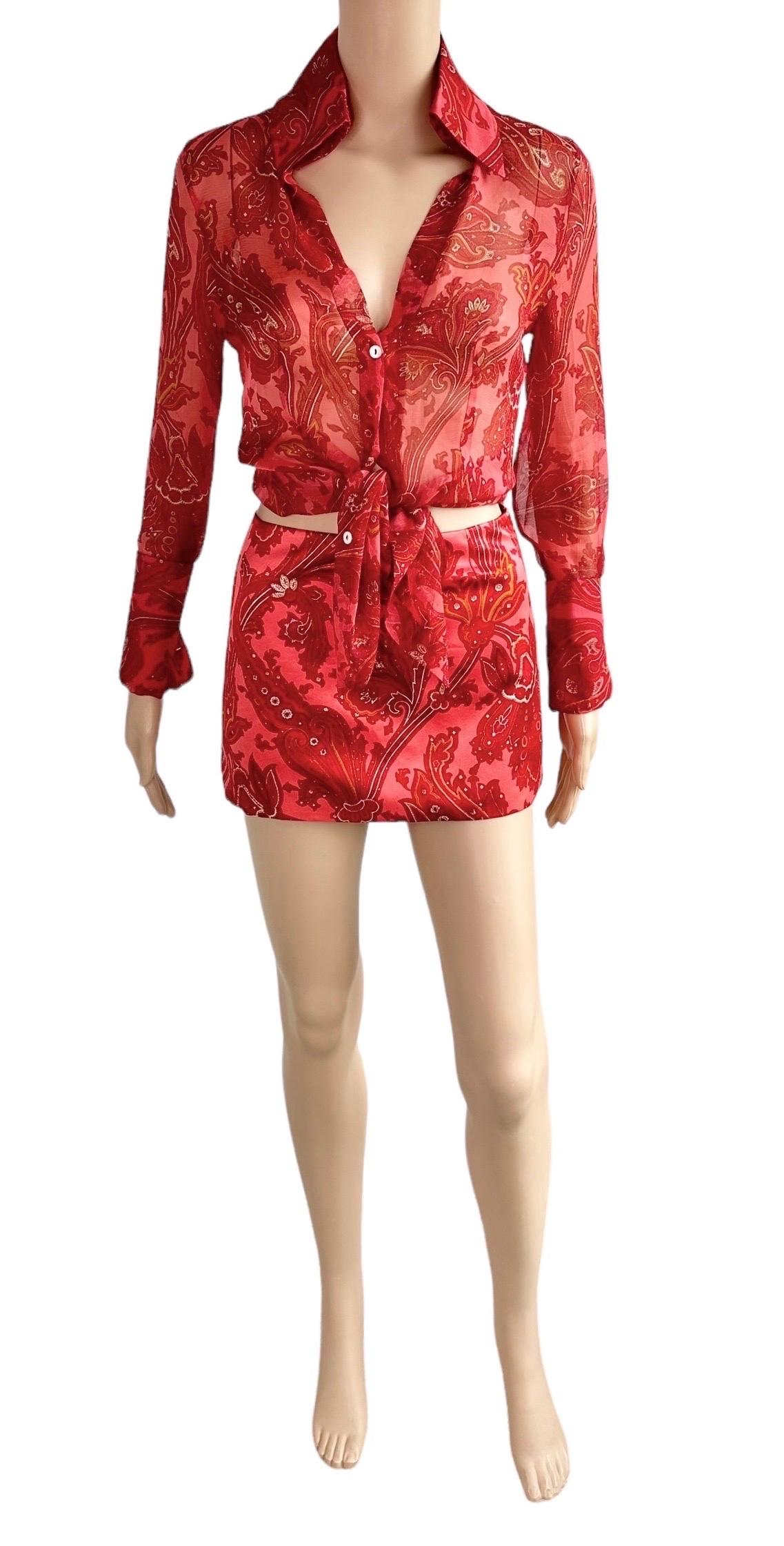 Women's Dolce & Gabbana S/S 2000 Runway Sheer Blouse & Mini Skirt 2 Piece Set Ensemble