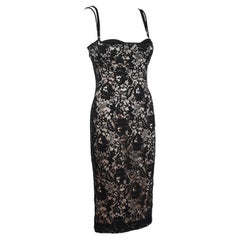 Dolce & Gabbana 2001 Black Stretch Lace Dress with Nude Acetate Slip IT44