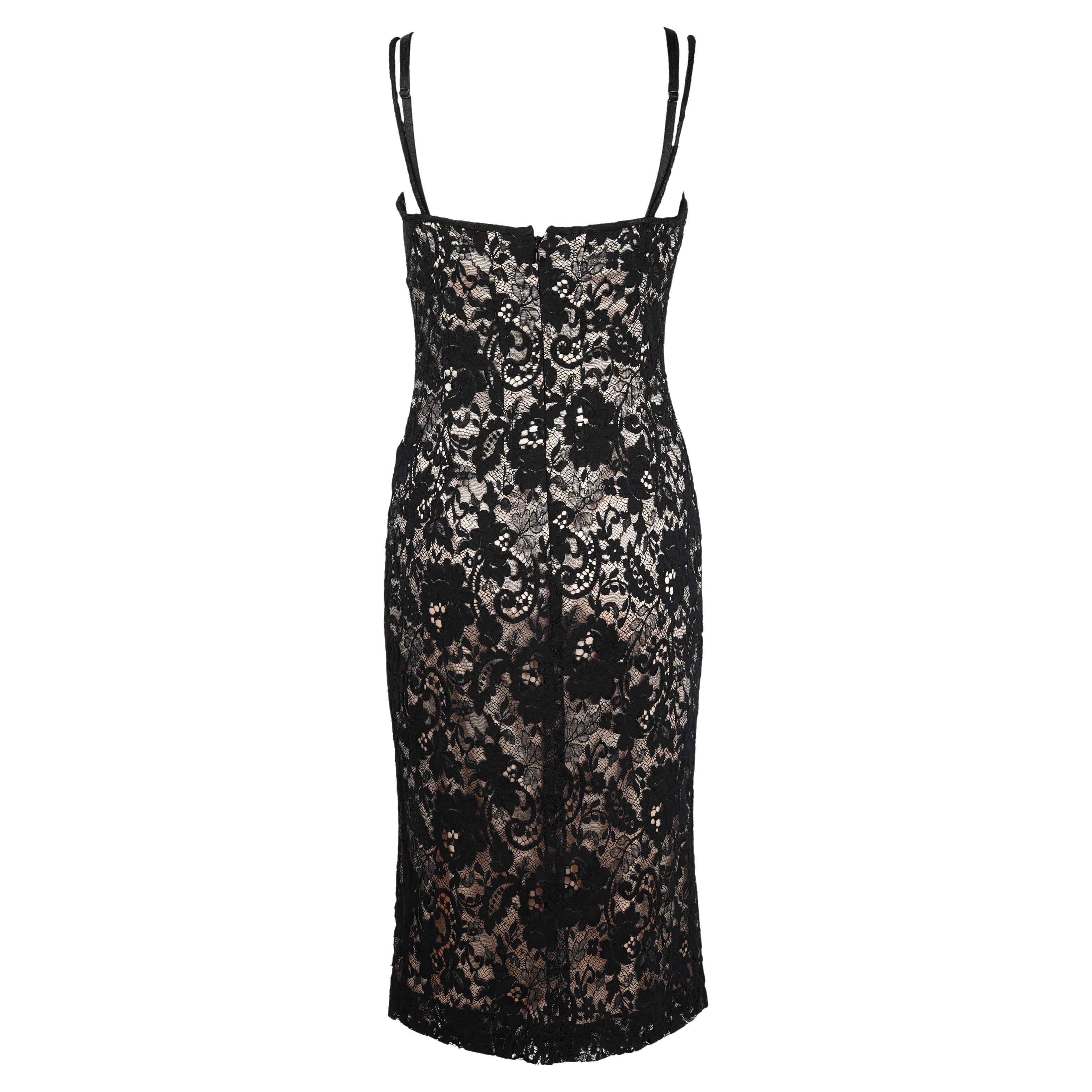 Dolce & Gabbana 2001 Schwarzes Stretch-Spitzenkleid mit nacktem Acetat-Slip IT44 im Angebot 1