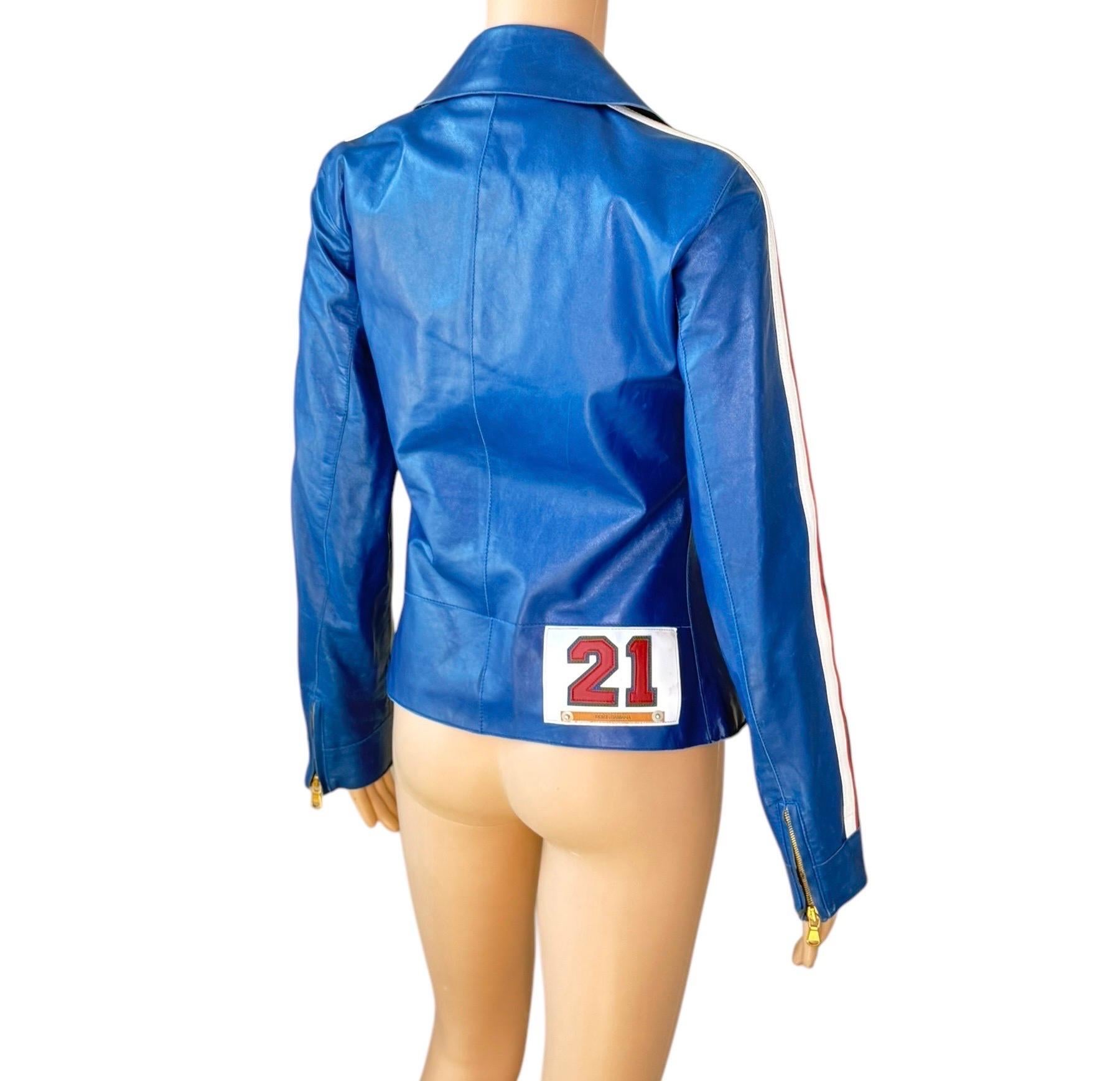 Dolce & Gabbana P/E 2001 Pelle Biker Moto Blu Crop Jacket Cappotto in vendita 6