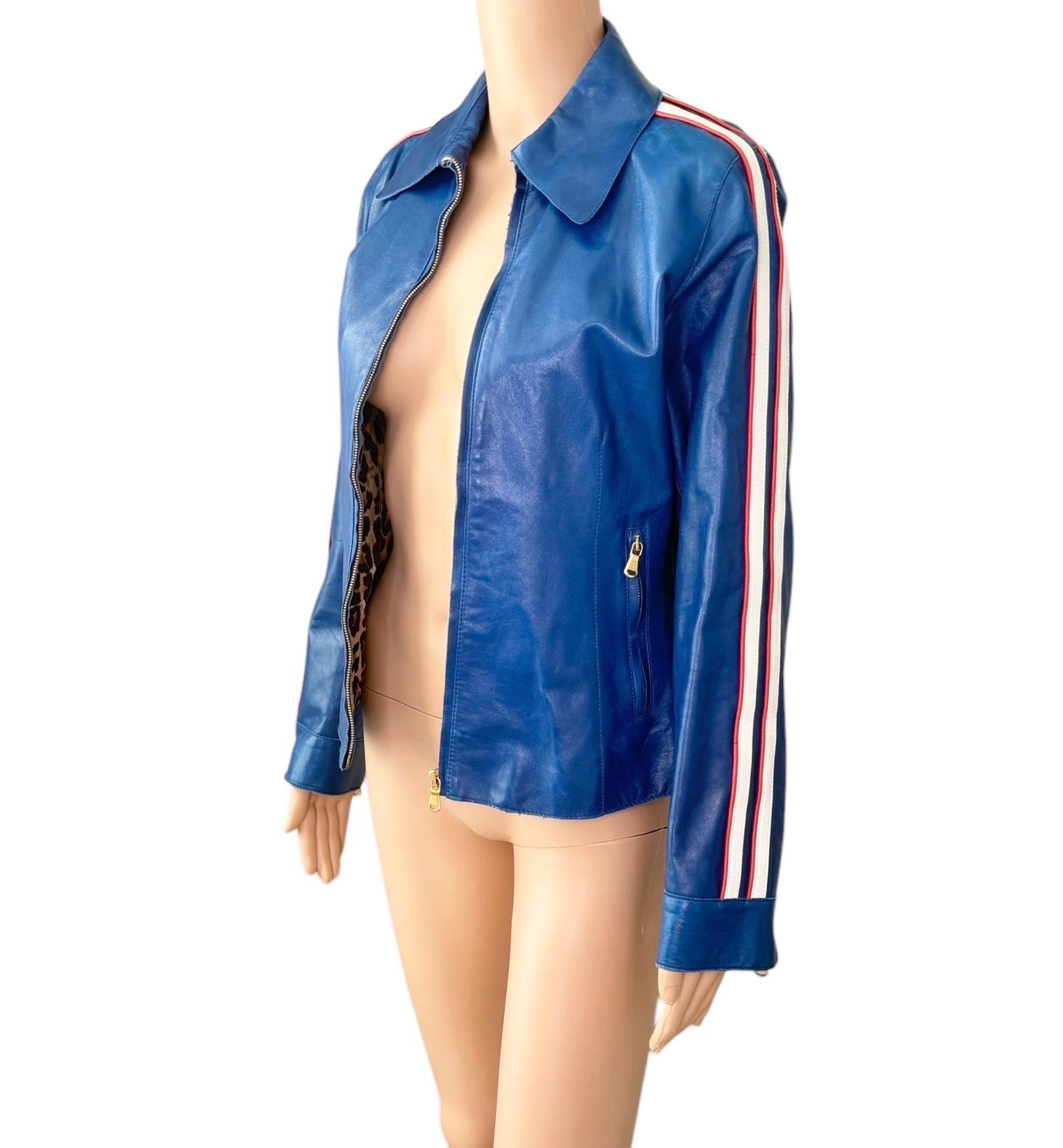 Dolce & Gabbana P/E 2001 Pelle Biker Moto Blu Crop Jacket Cappotto in vendita 7