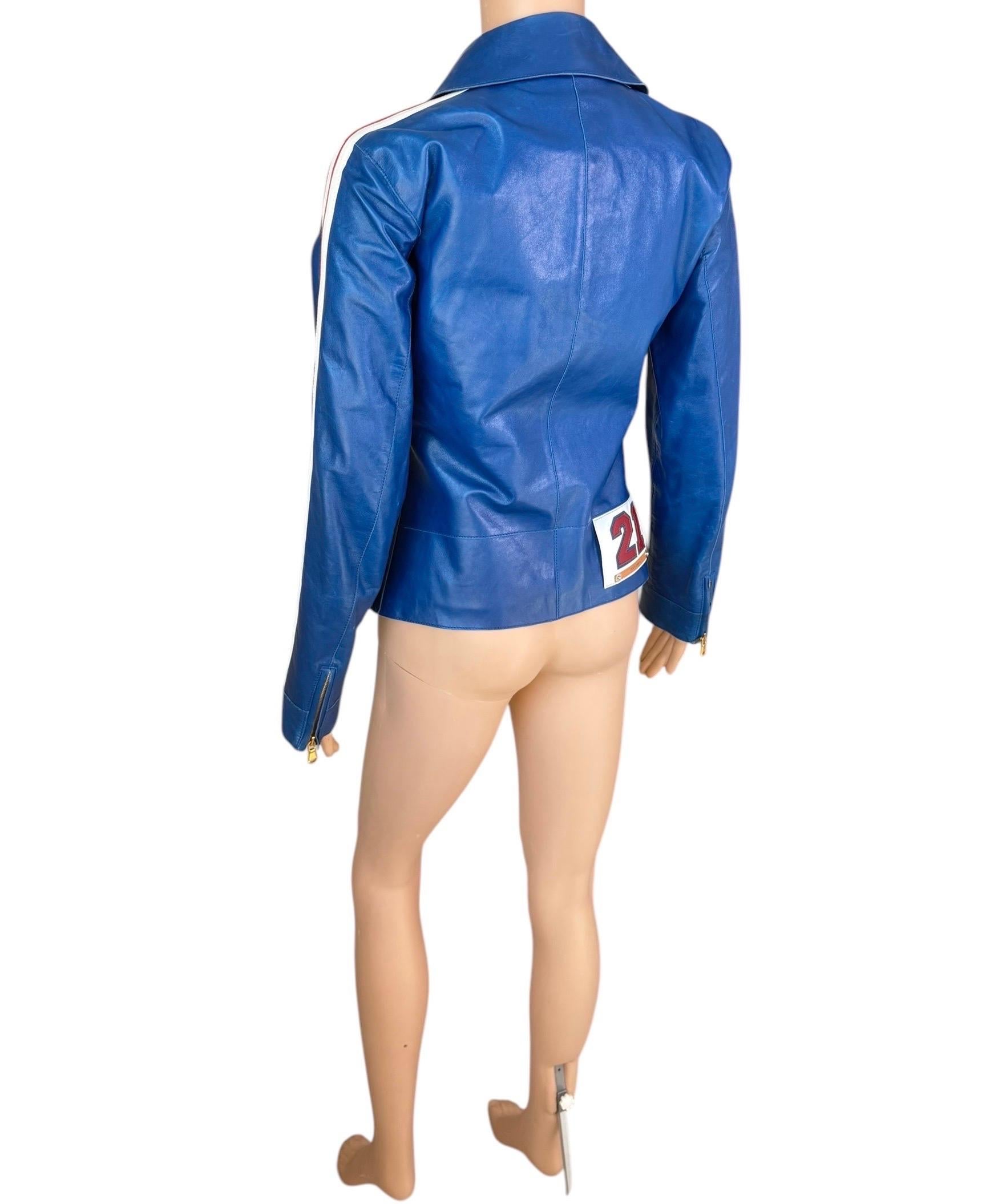 Dolce & Gabbana P/E 2001 Pelle Biker Moto Blu Crop Jacket Cappotto in vendita 8
