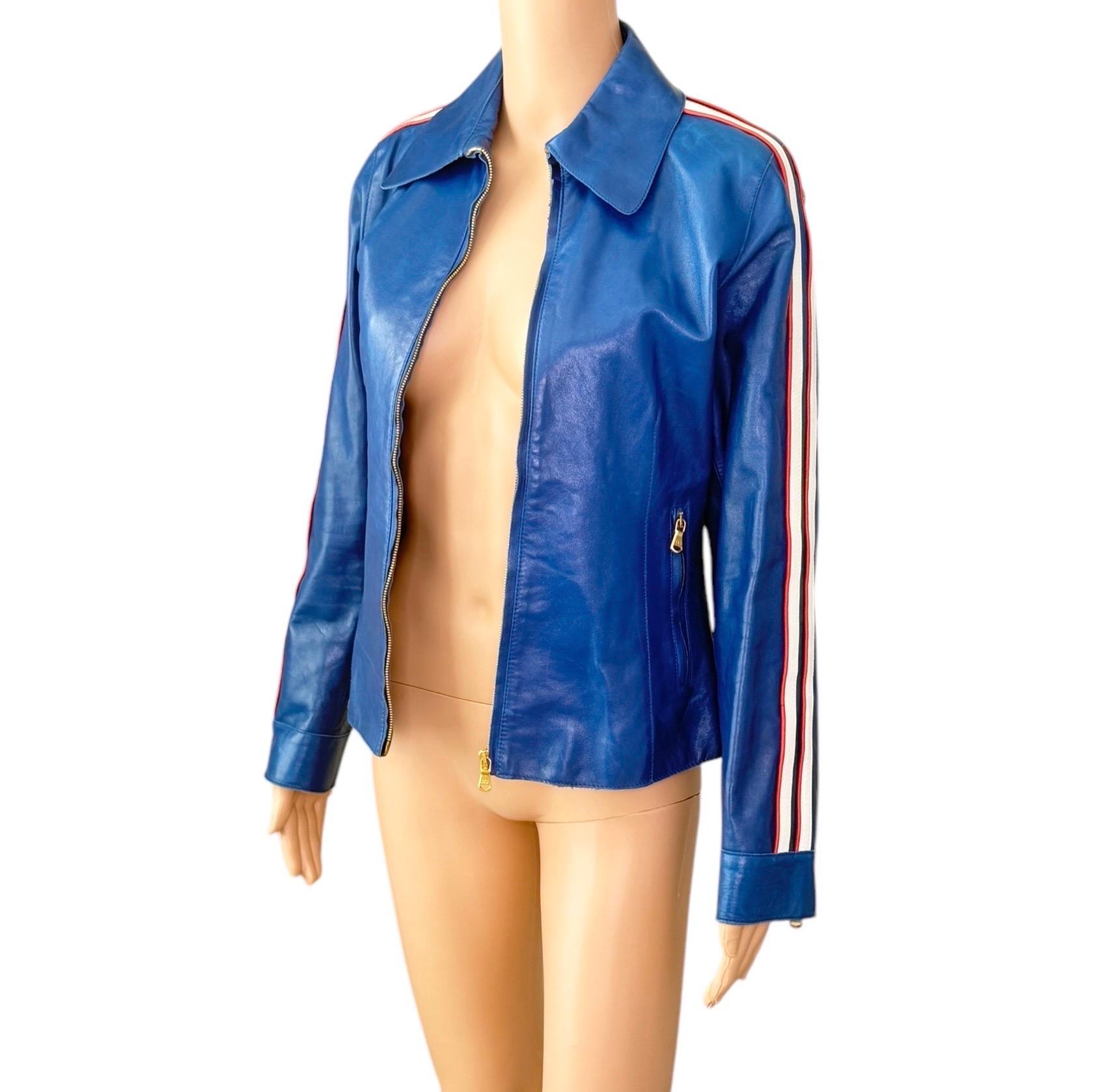 Dolce & Gabbana P/E 2001 Pelle Biker Moto Blu Crop Jacket Cappotto in vendita 9