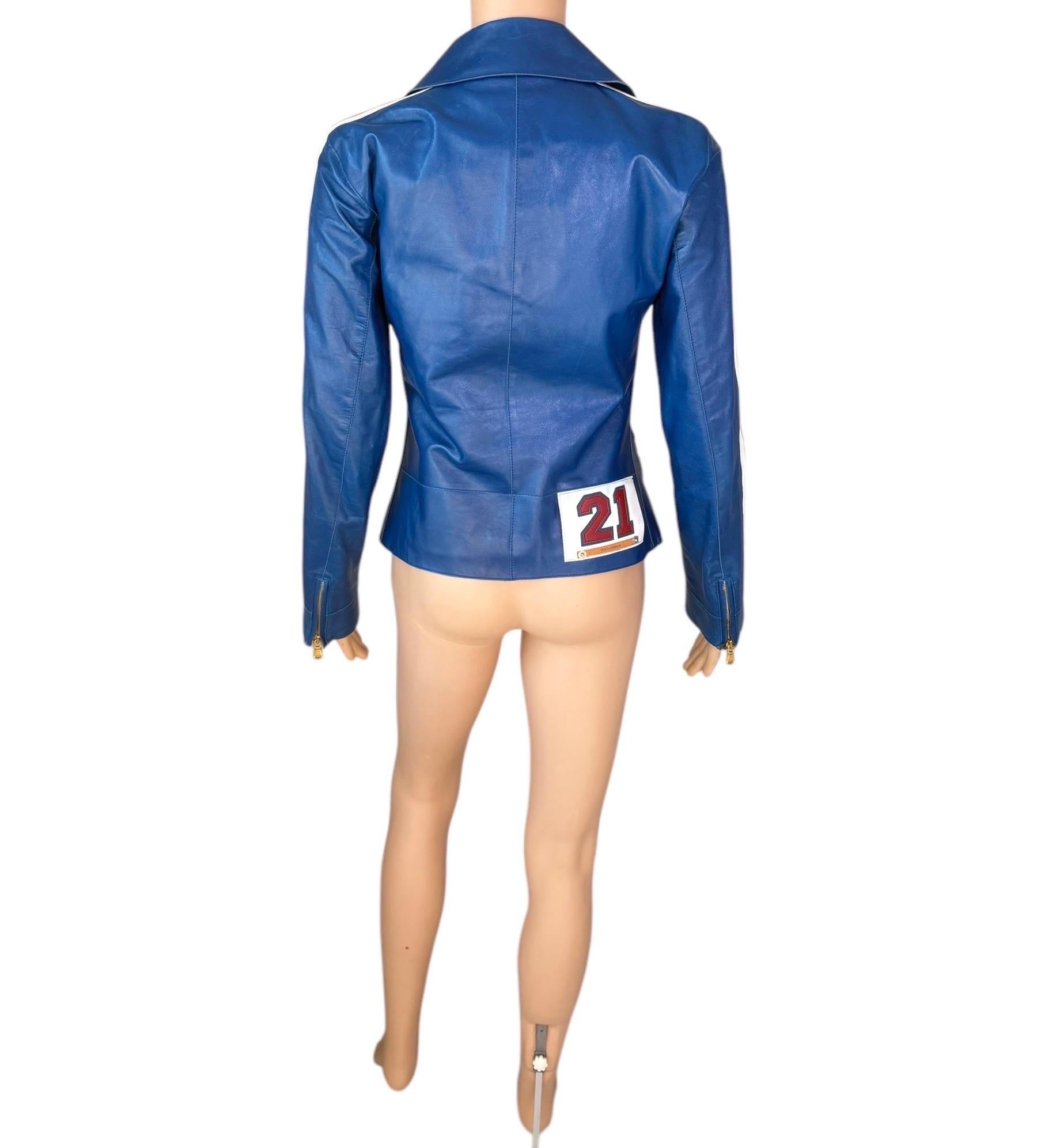 Dolce & Gabbana P/E 2001 Pelle Biker Moto Blu Crop Jacket Cappotto in vendita 10