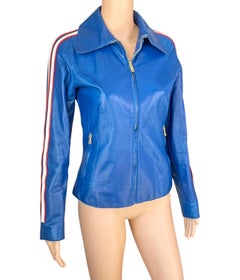 Dolce & Gabbana S/S 2001 Leather Biker Moto Blue Crop Jacket Coat