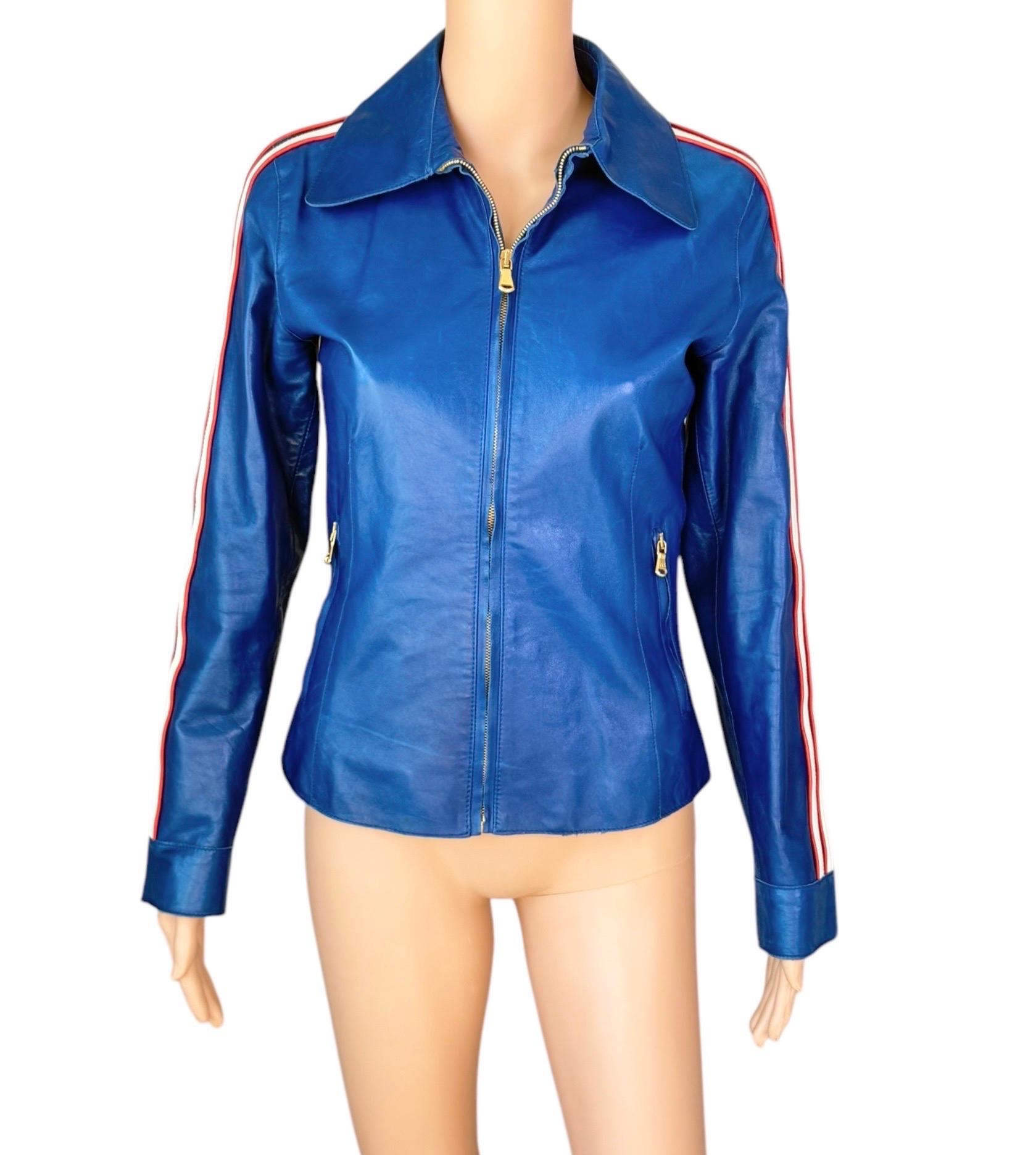 Dolce & Gabbana P/E 2001 Pelle Biker Moto Blu Crop Jacket Cappotto in vendita 1
