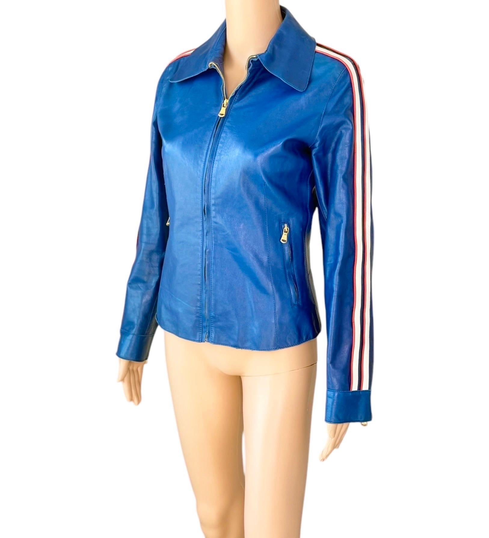 Dolce & Gabbana P/E 2001 Pelle Biker Moto Blu Crop Jacket Cappotto in vendita 3