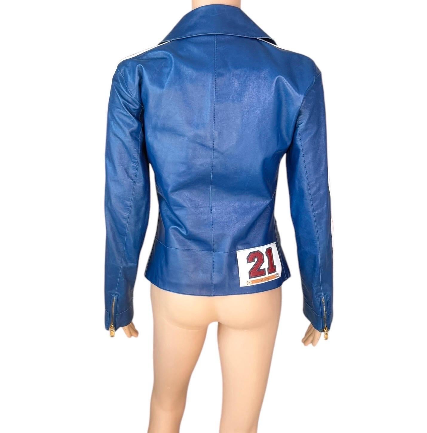 Dolce & Gabbana P/E 2001 Pelle Biker Moto Blu Crop Jacket Cappotto in vendita 4