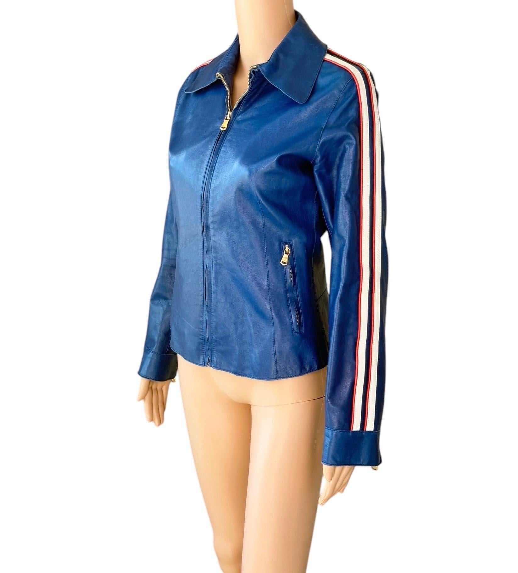 Dolce & Gabbana P/E 2001 Pelle Biker Moto Blu Crop Jacket Cappotto in vendita 5