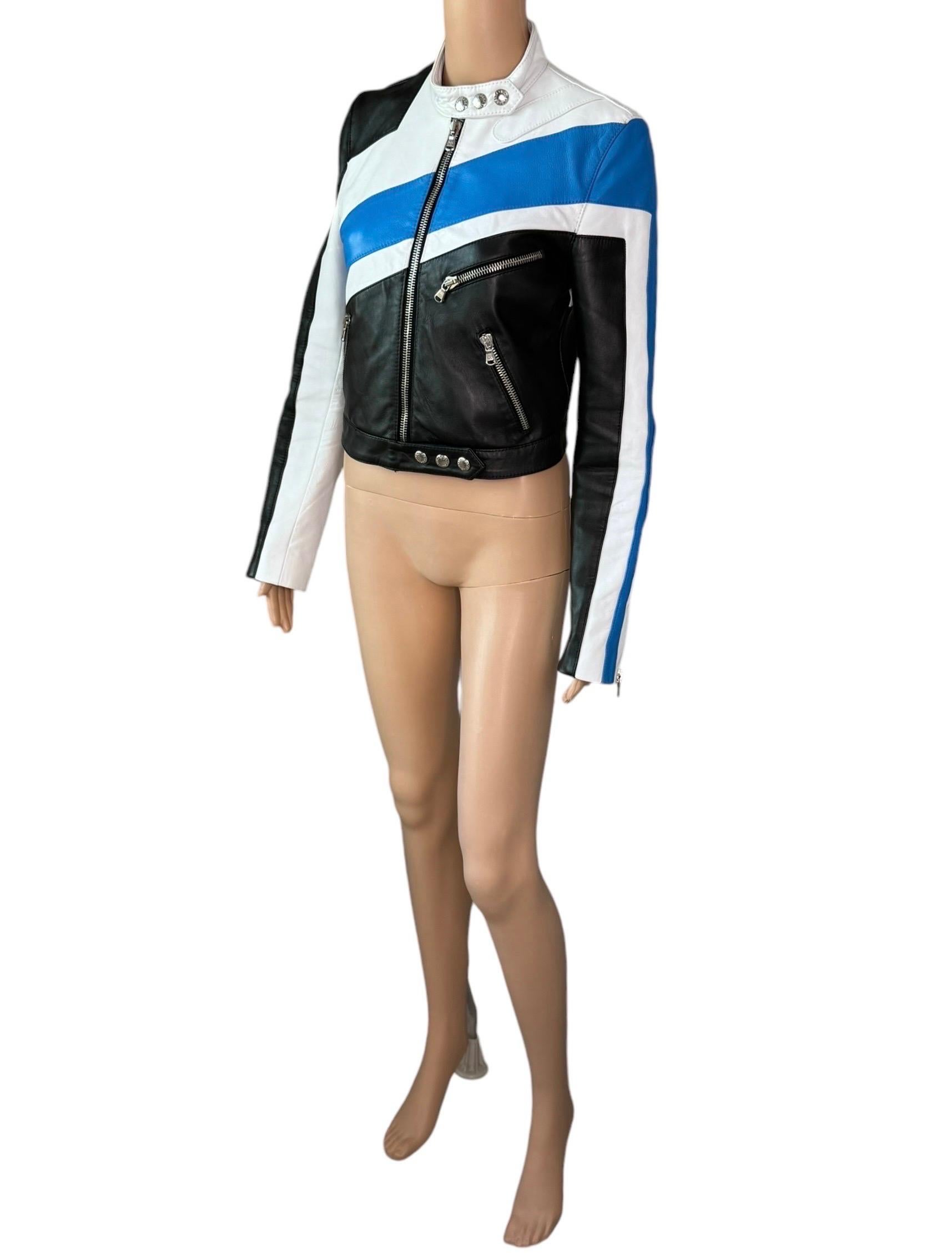 Dolce & Gabbana S/S 2001 Runway Color Block Leather Biker Crop Jacket Coat 5