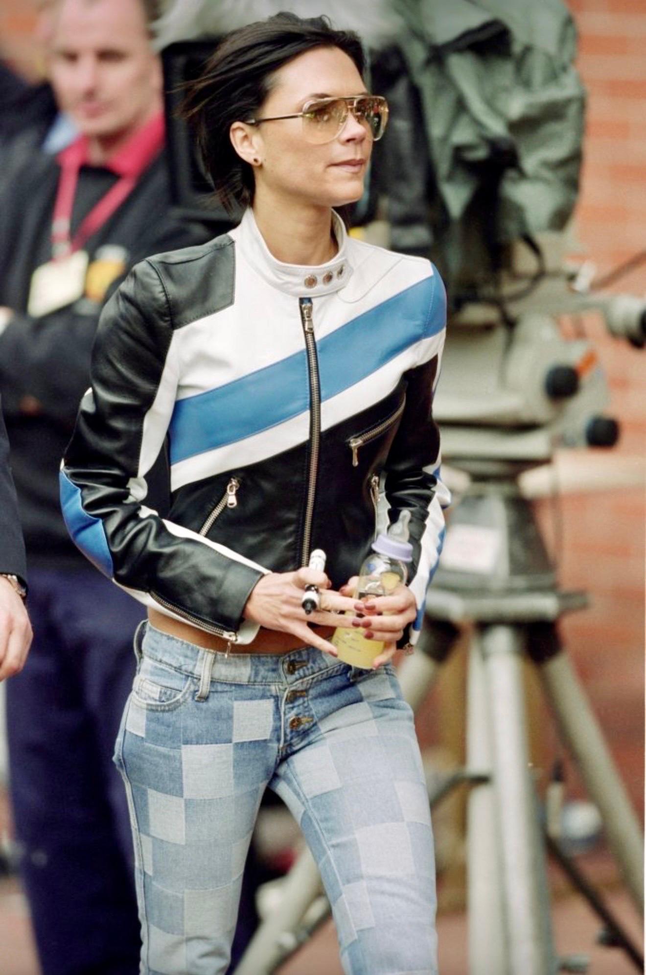 Dolce & Gabbana S/S 2001 Runway Color Block Leather Biker Crop Jacket Coat 14