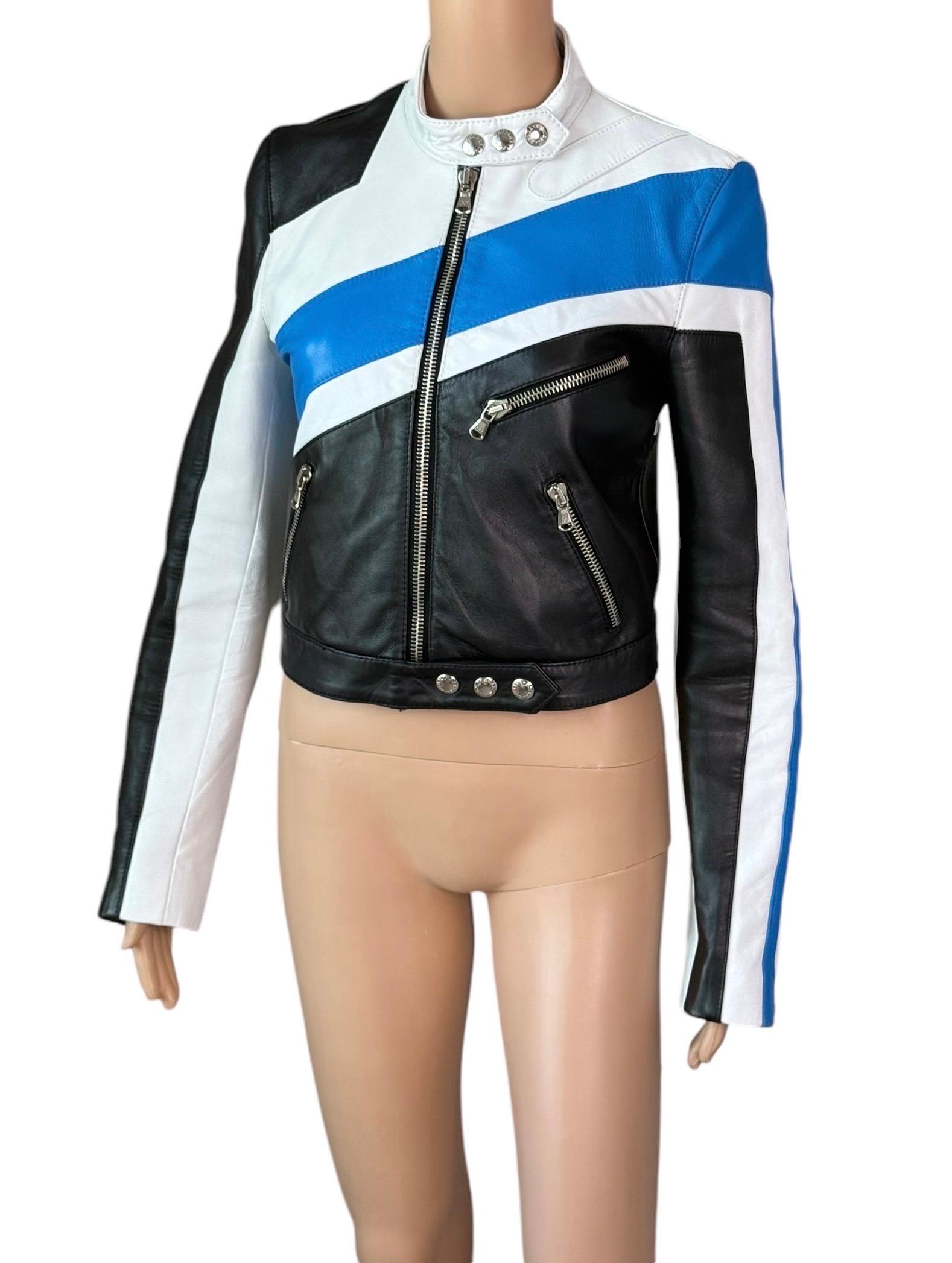 Dolce & Gabbana S/S 2001 Runway Color Block Leather Biker Crop Jacket Coat 1