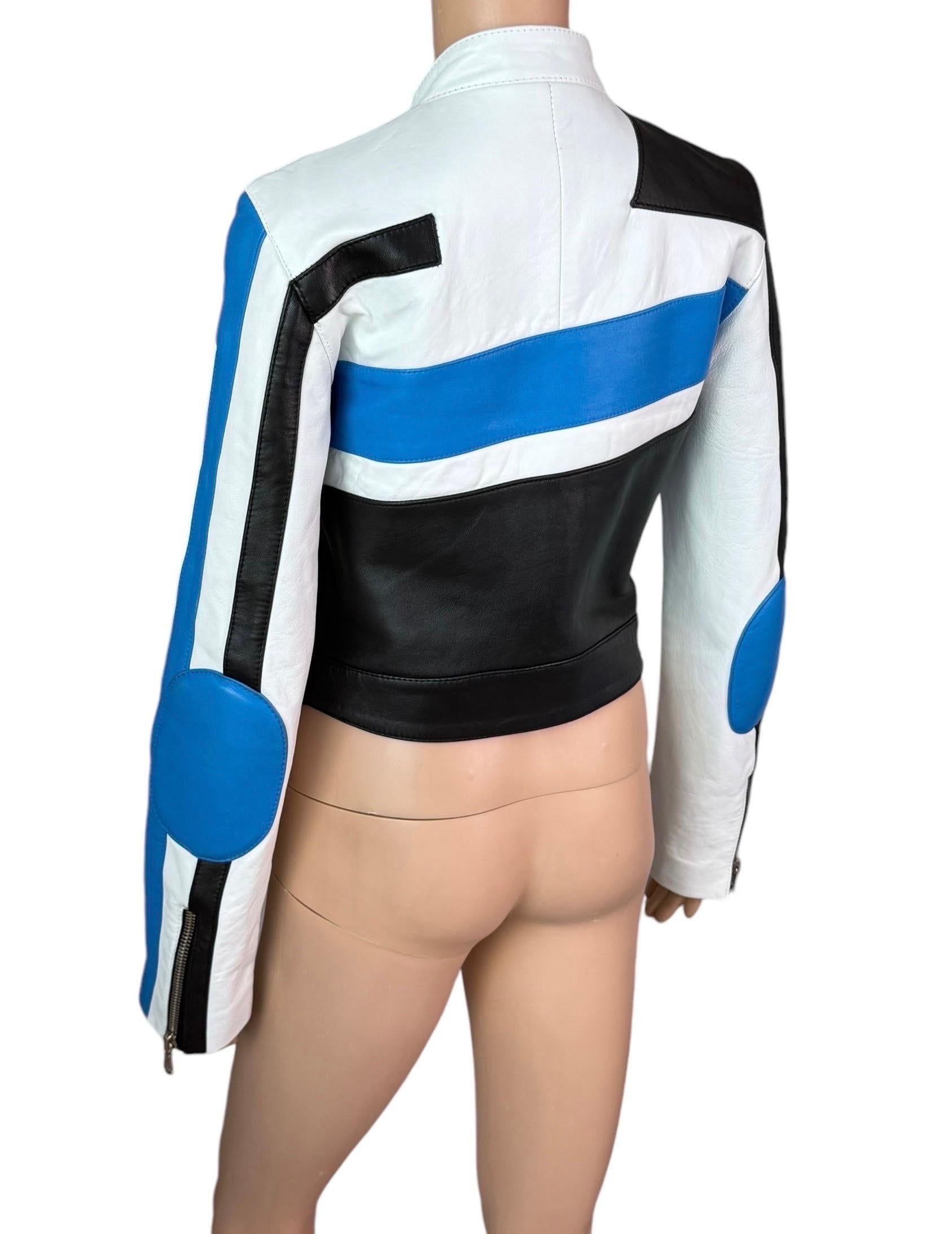Dolce & Gabbana S/S 2001 Runway Color Block Leather Biker Crop Jacket Coat 2