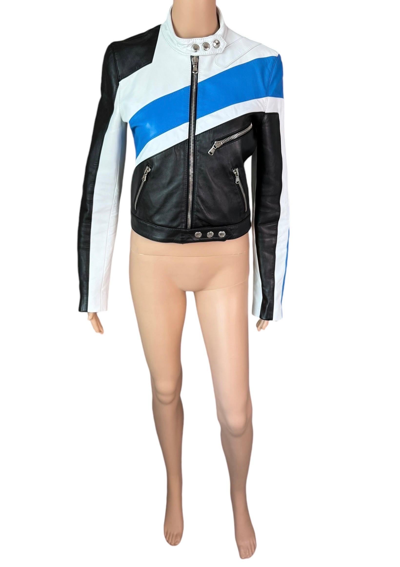 Dolce & Gabbana S/S 2001 Runway Color Block Leather Biker Crop Jacket Coat 3