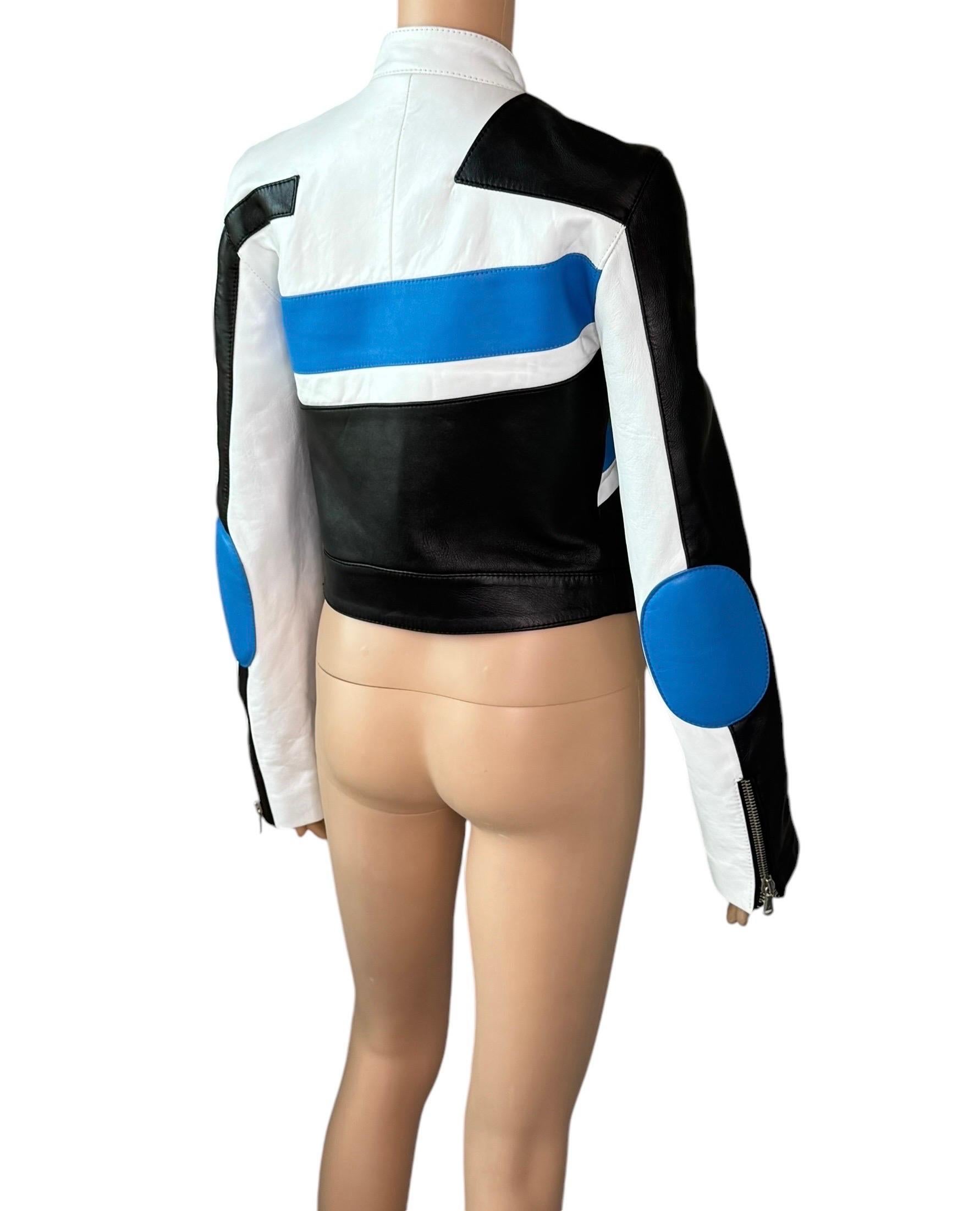 Dolce & Gabbana S/S 2001 Runway Color Block Leather Biker Crop Jacket Coat 4