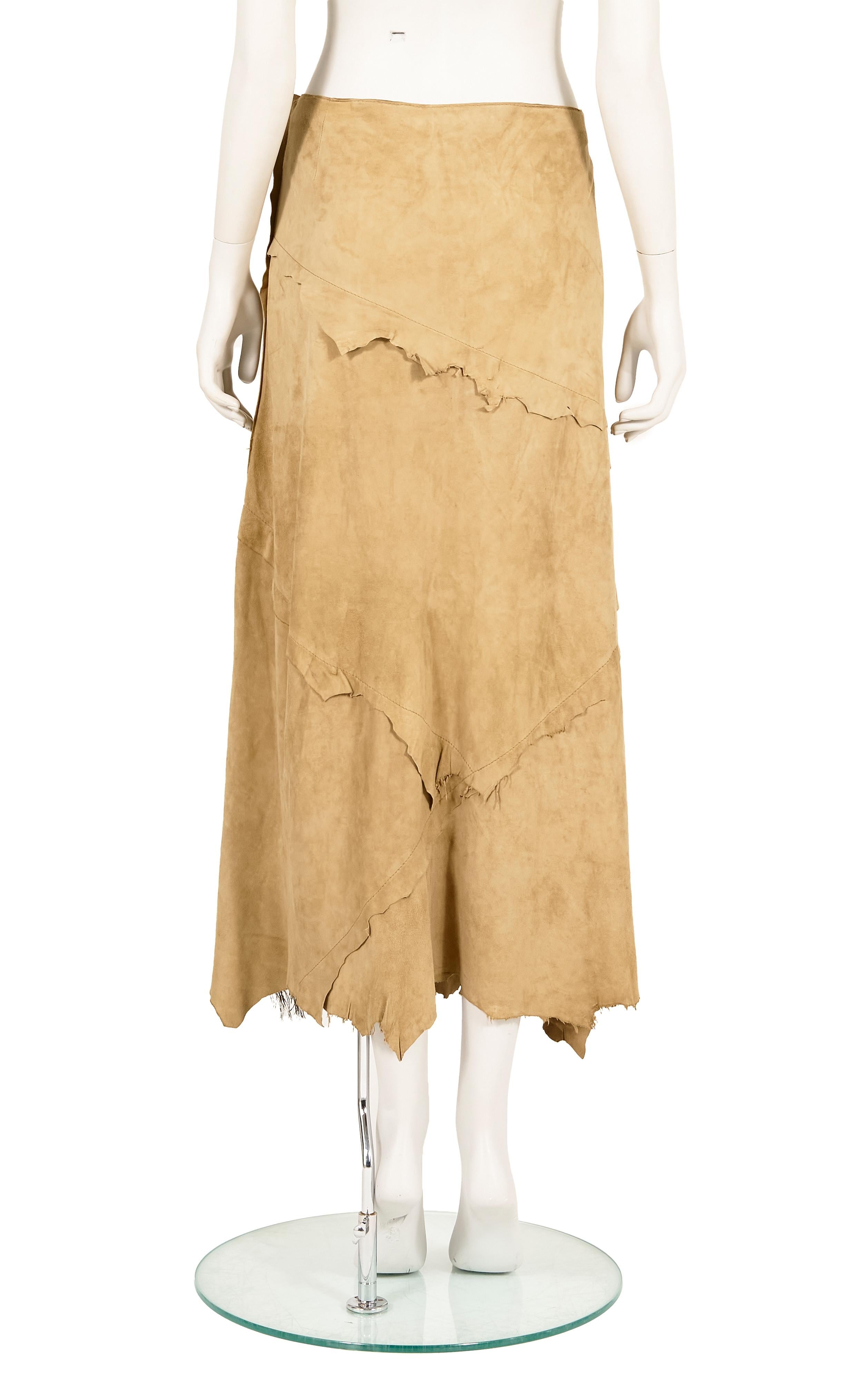 Dolce & Gabbana S/S 2001 suede asymmetric raw hem skirt In Good Condition For Sale In Rome, IT